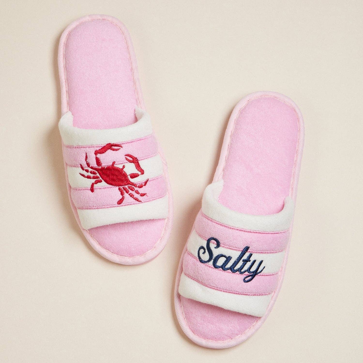 Salty Crab Embroidered Terry Slippers