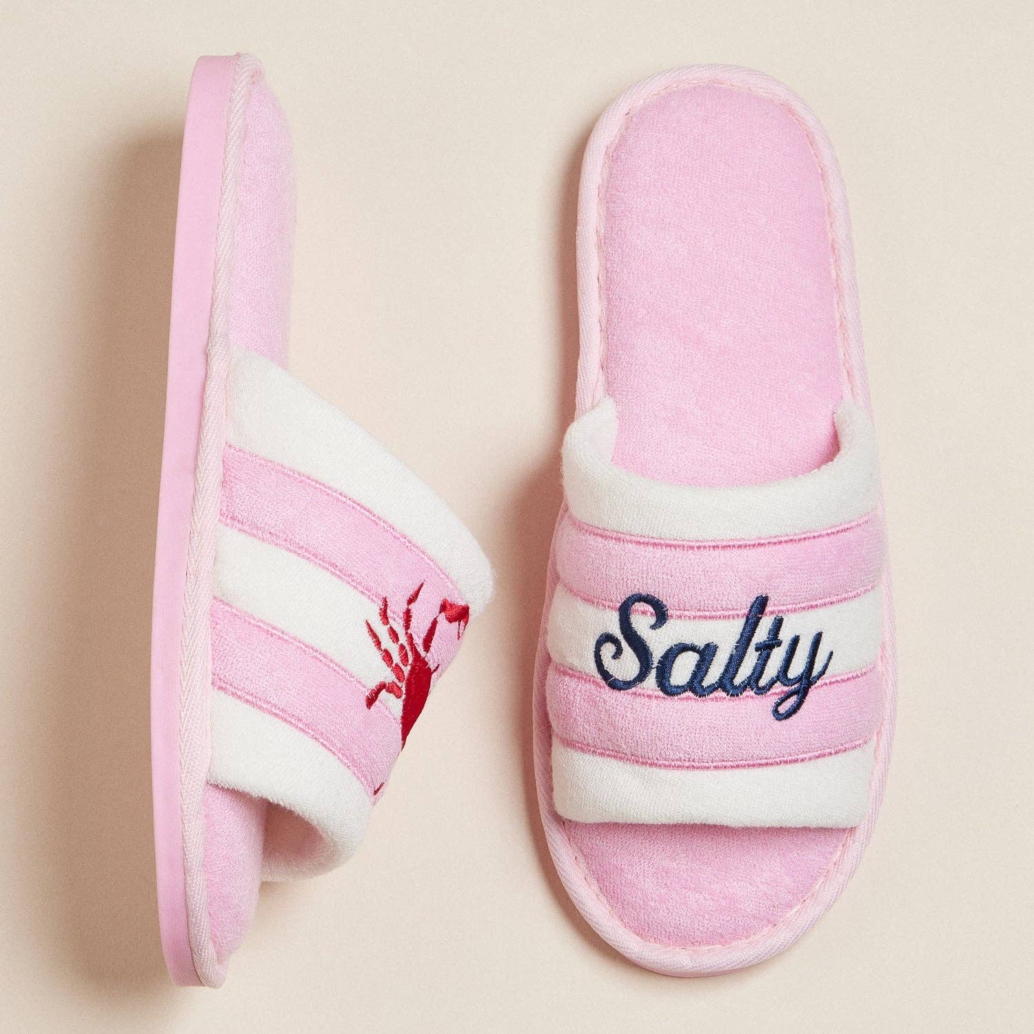 Salty Crab Embroidered Terry Slippers