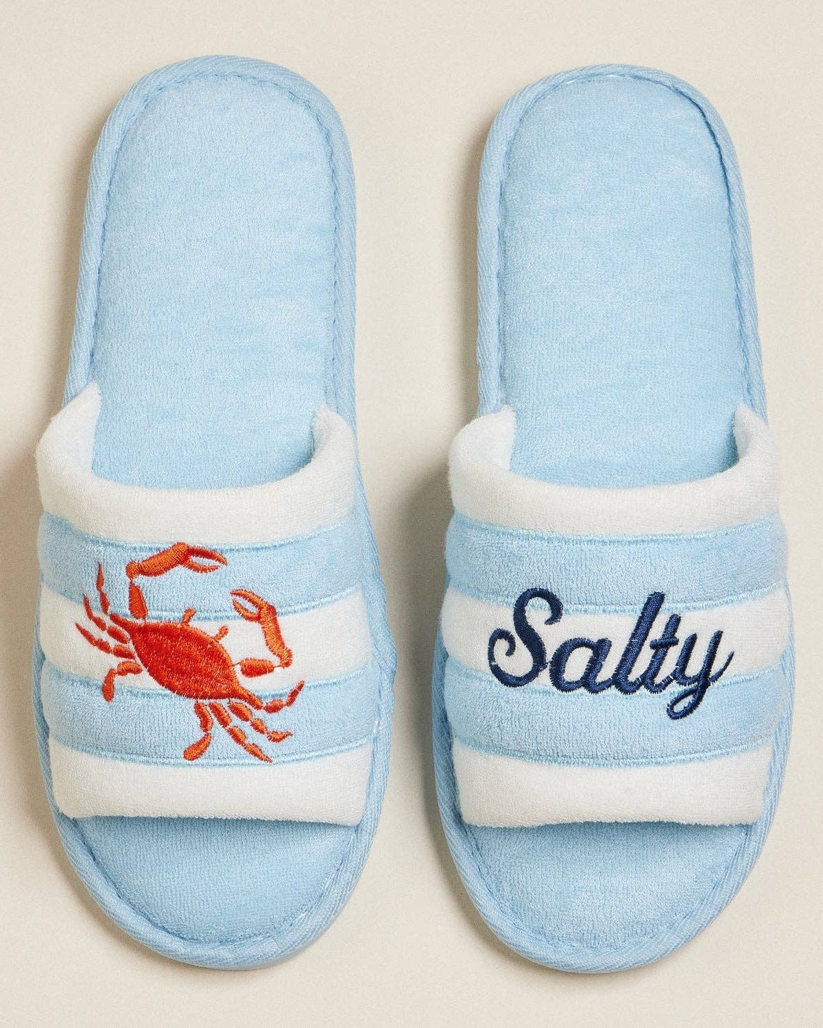Salty Crab Embroidered Terry Slippers