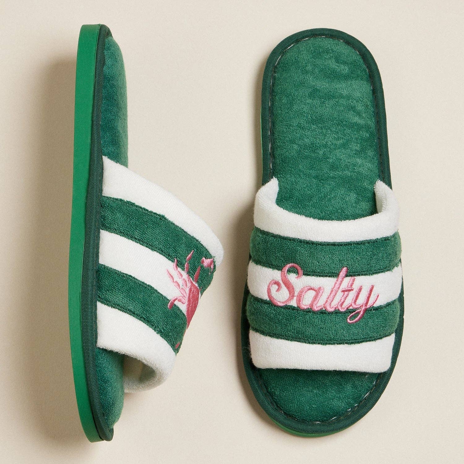 Salty Crab Embroidered Terry Slippers