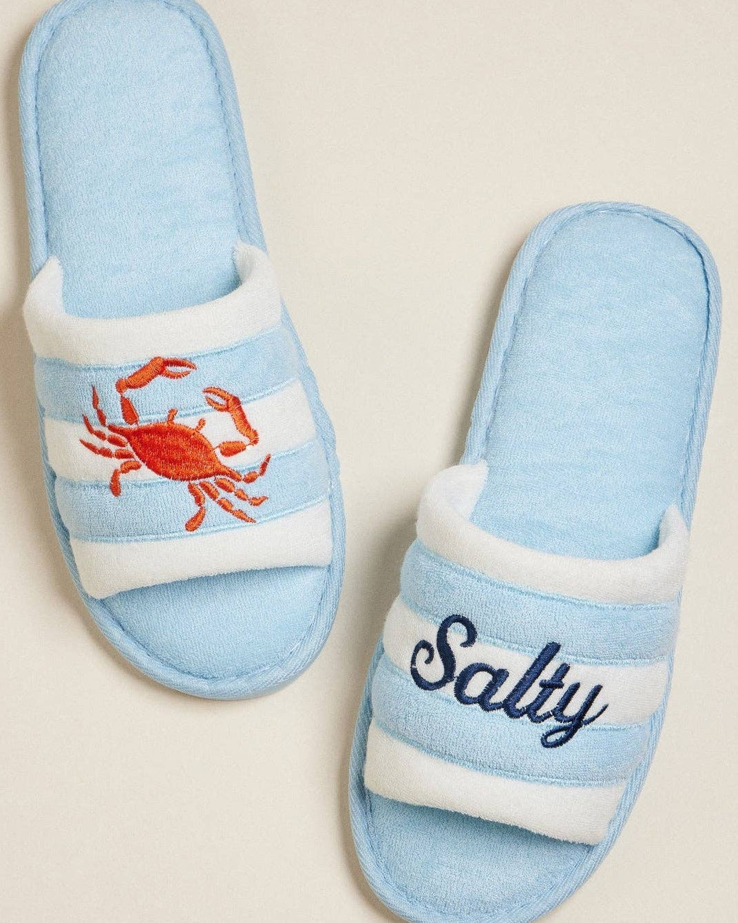 Salty Crab Embroidered Terry Slippers
