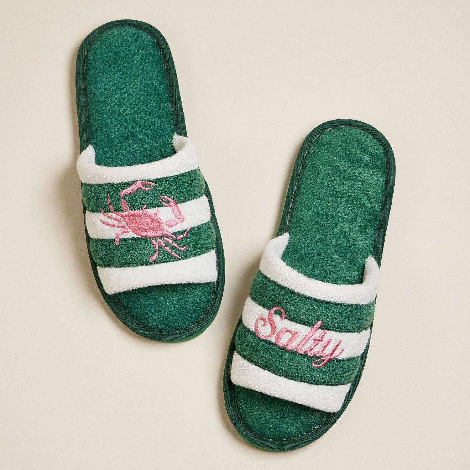 Salty Crab Embroidered Terry Slippers