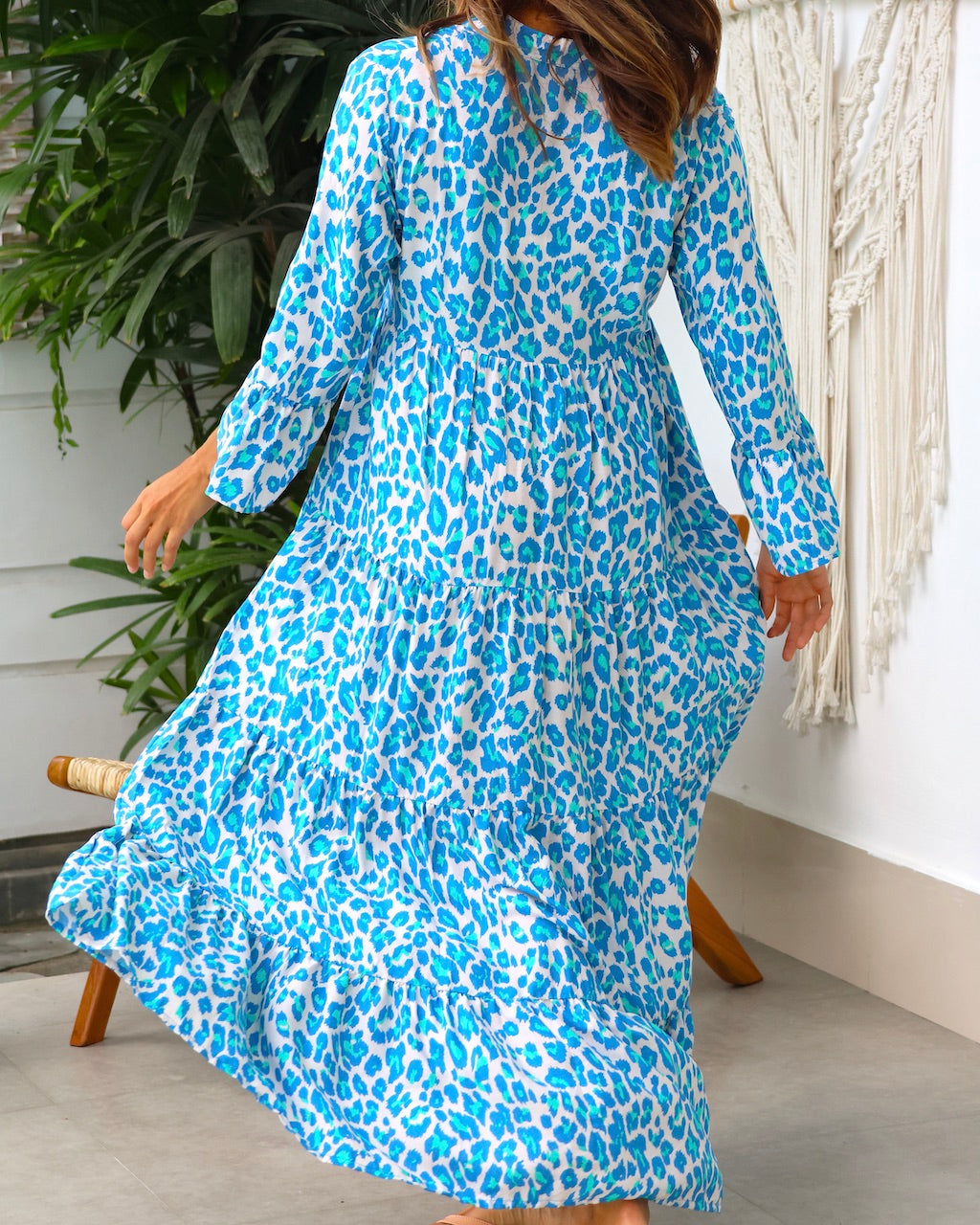 Anika Dress - Aqua/Blue Leopard