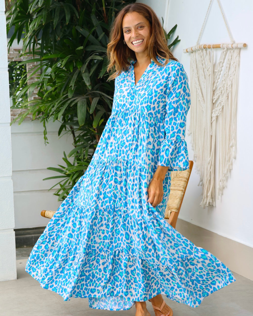 Anika Dress - Aqua/Blue Leopard