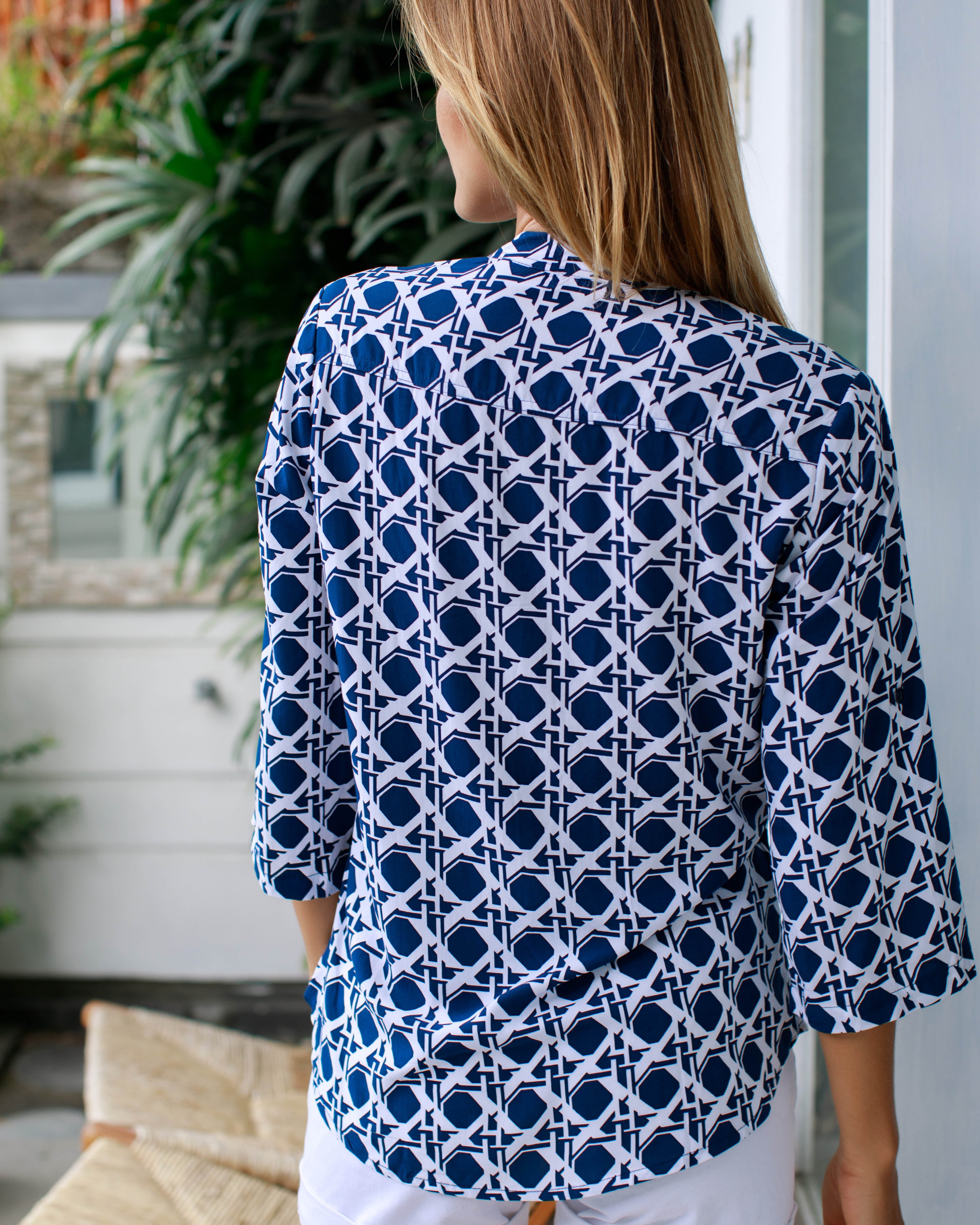 Carlie Top - Navy Reverse Basketweave