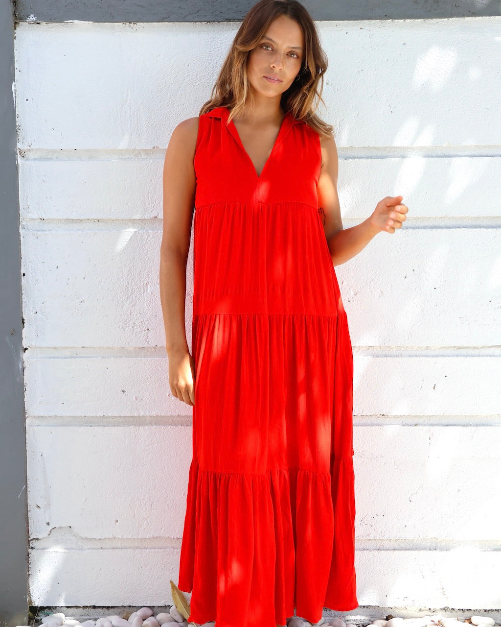 open lace back dress AGUA MAXI DRESS IN RED CRINKLE CHIFFON  DE LA VALI OFFICIAL