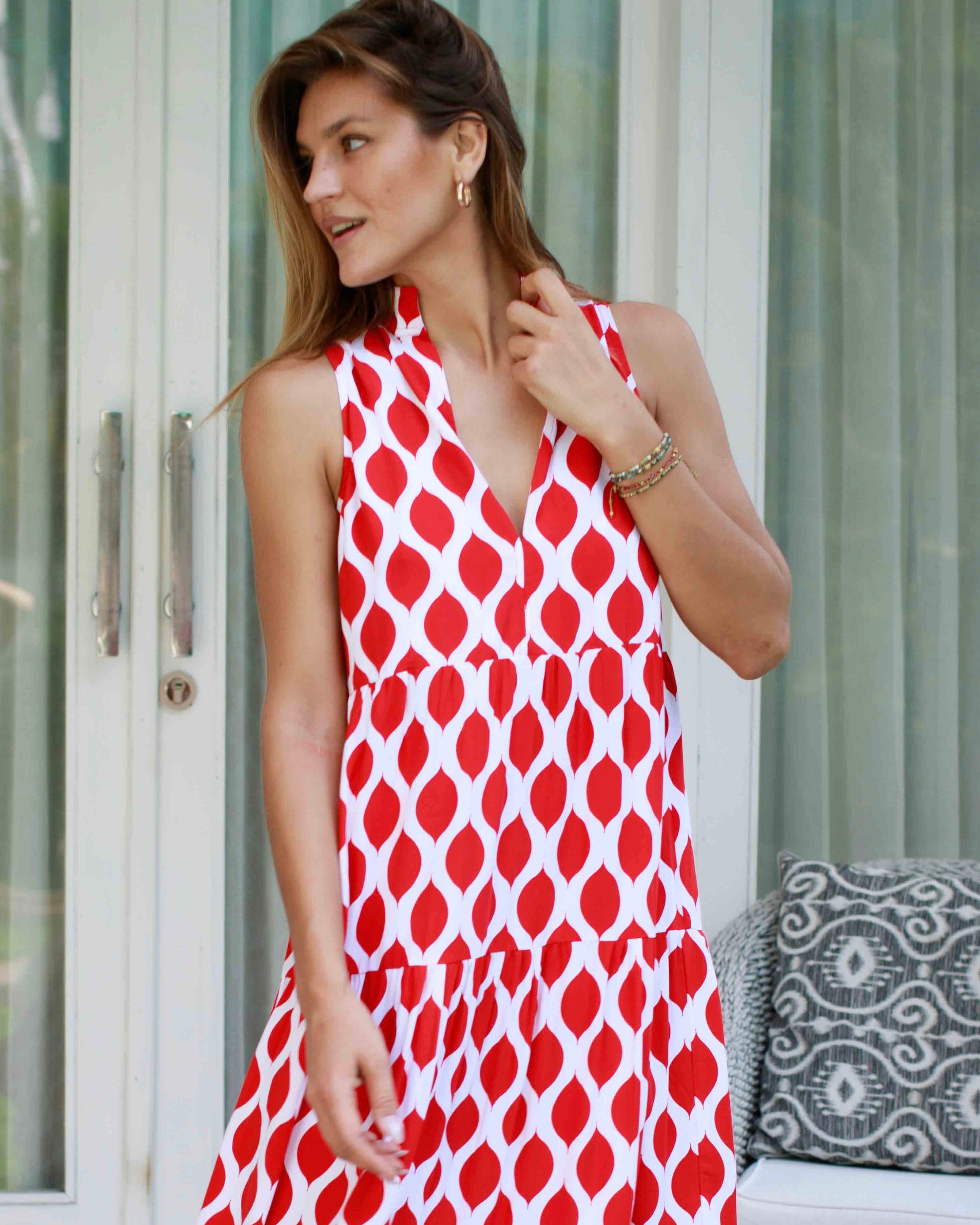 Cosima Dress - Red London Trellis