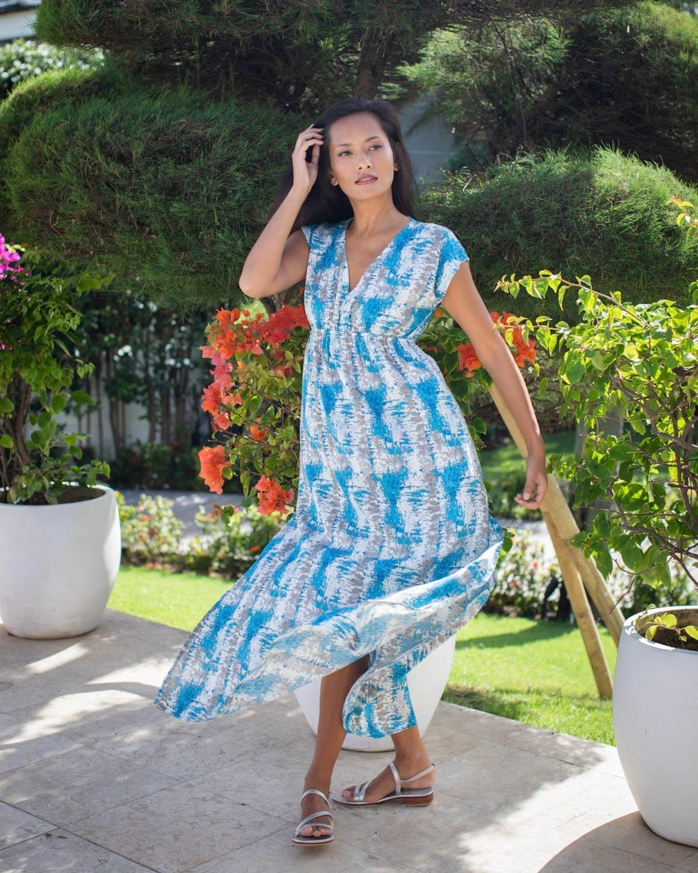 Gabriella Dress -  Turquoise Grey Tie Dye