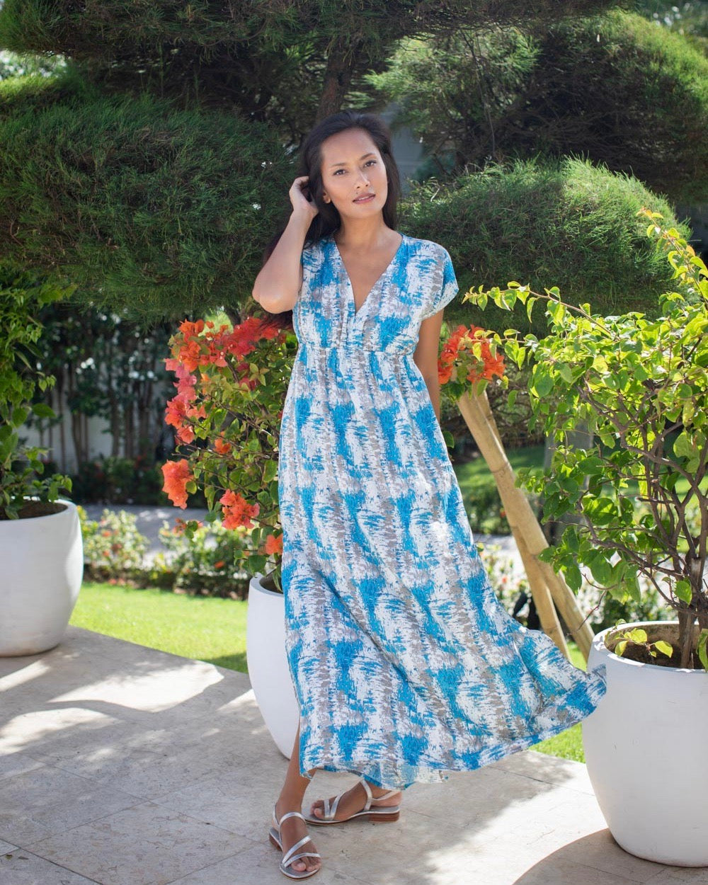 Gabriella Dress -  Turquoise Grey Tie Dye