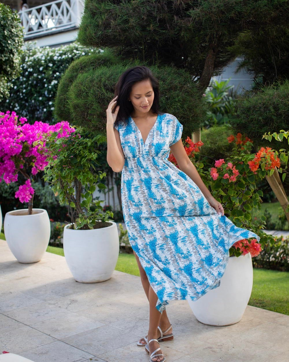 Gabriella Dress -  Turquoise Grey Tie Dye