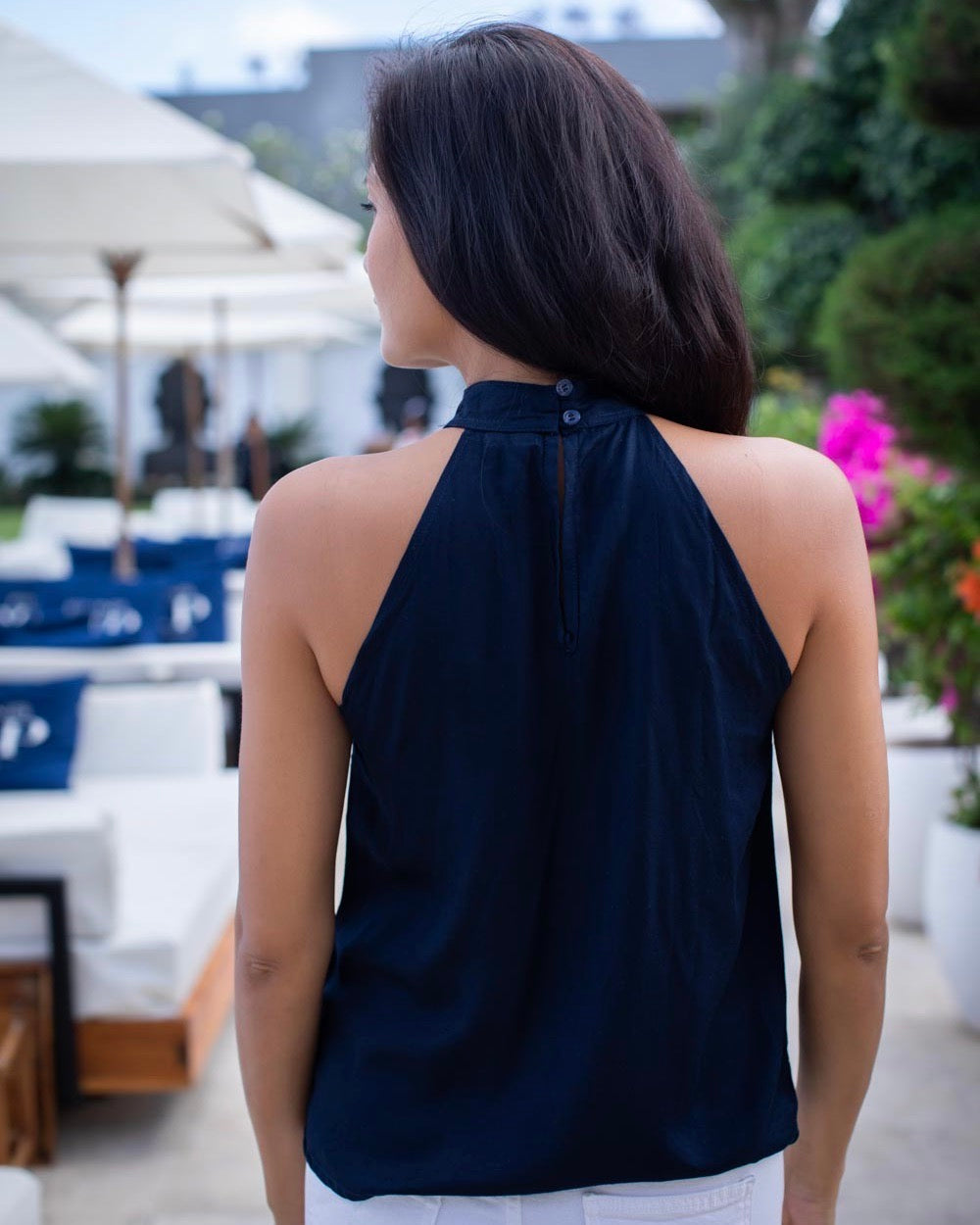 Lana Top - Navy Herringbone