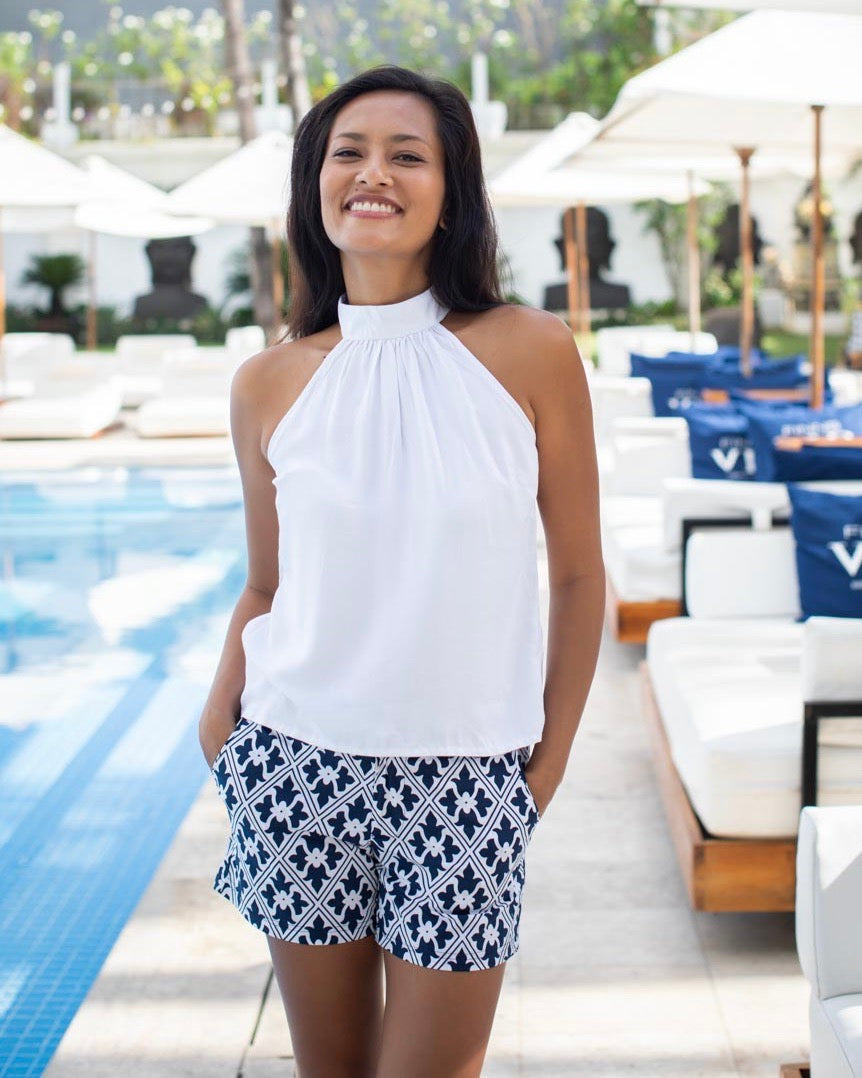 Lana Top  - White Herringbone