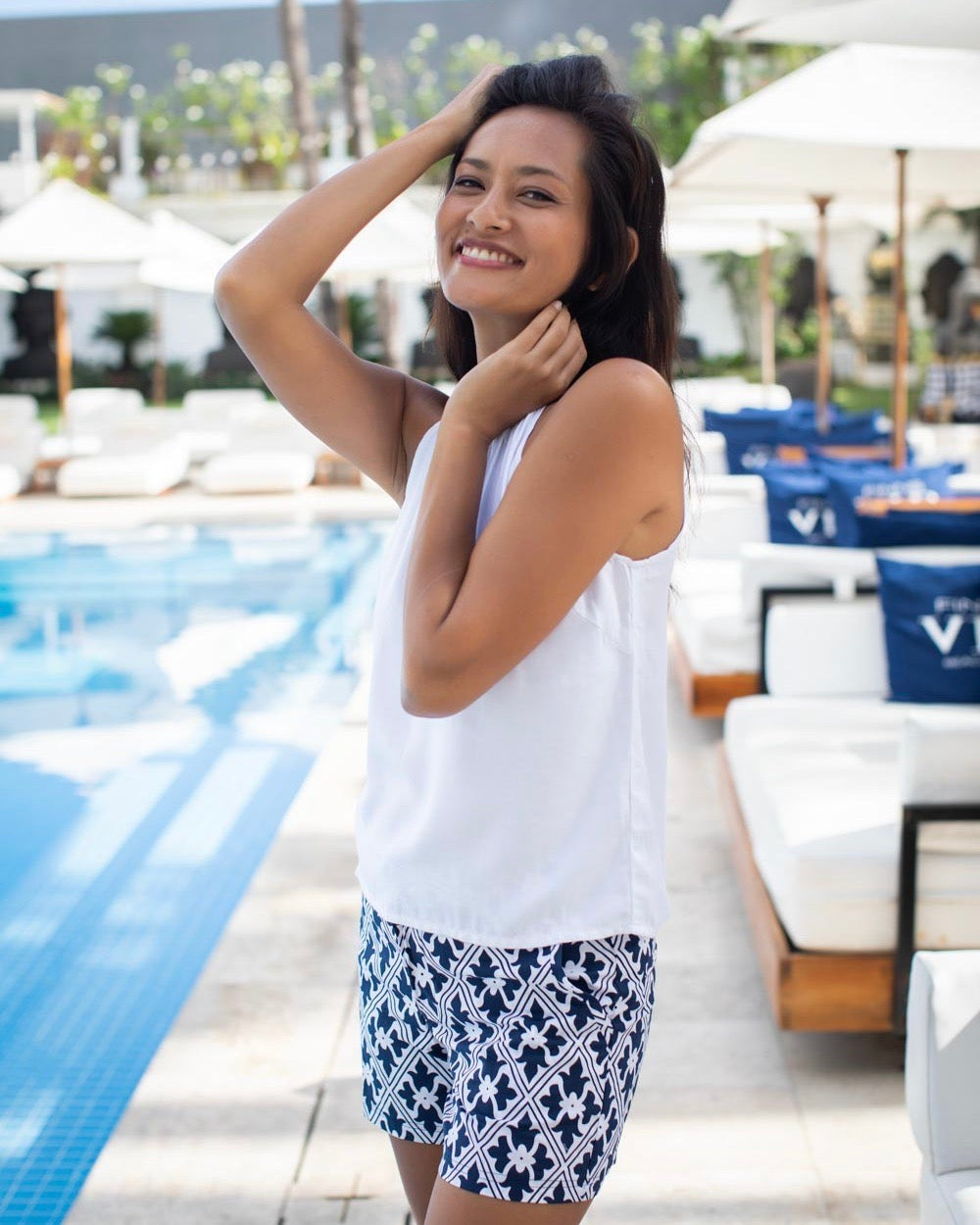 Lana Top  - White Herringbone