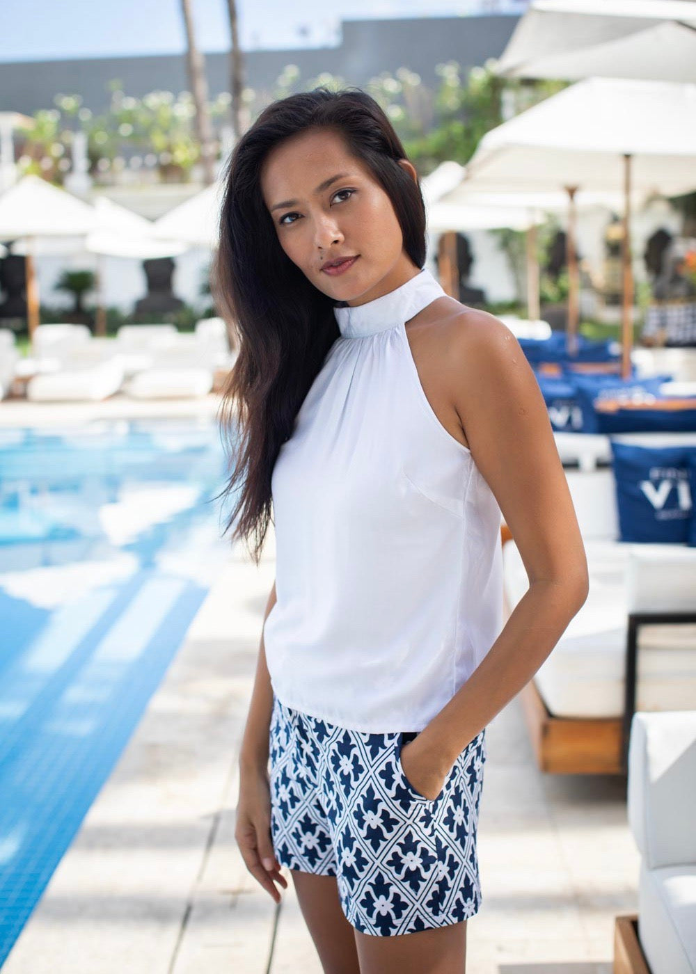 Lana Top  - White Herringbone