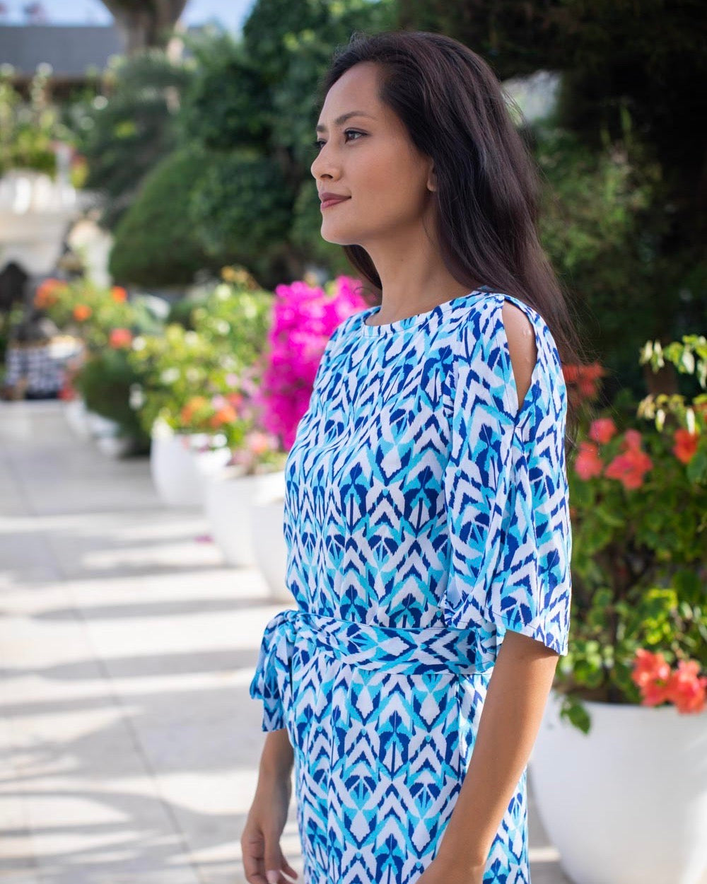 Lola Dress - Aqua/Cobalt Ikat