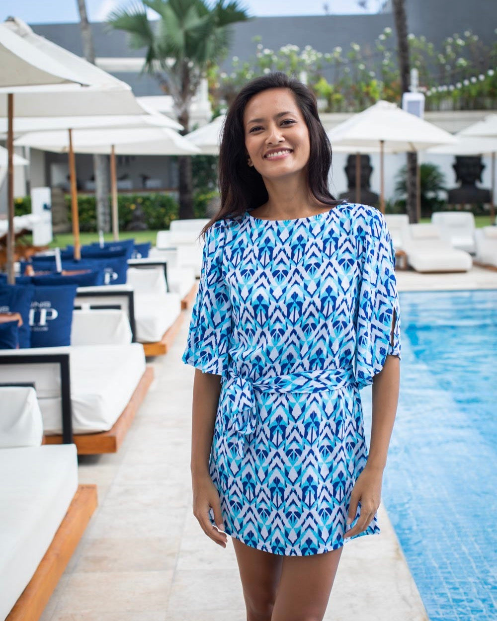 Lola Dress - Aqua/Cobalt Ikat