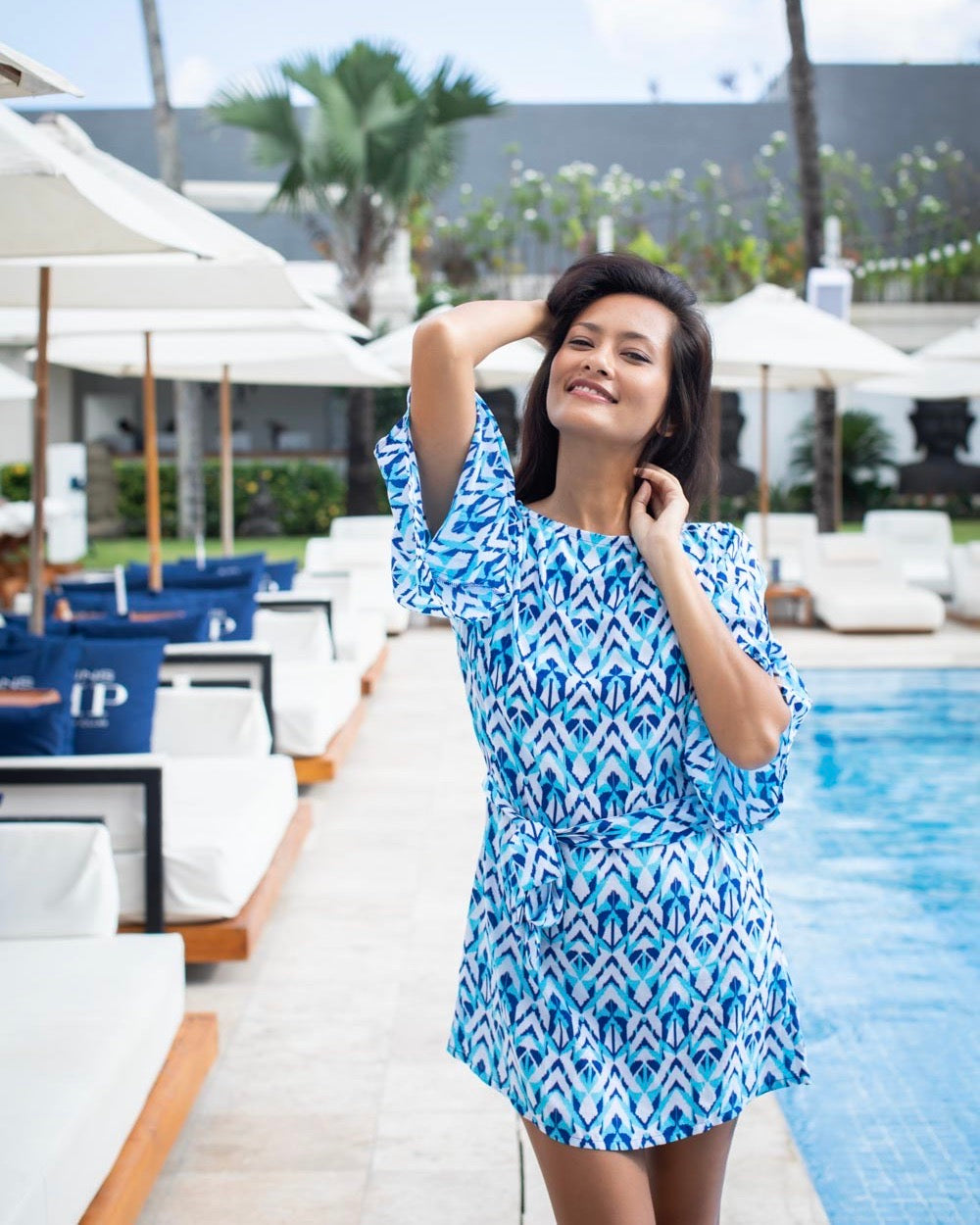 Lola Dress - Aqua/Cobalt Ikat