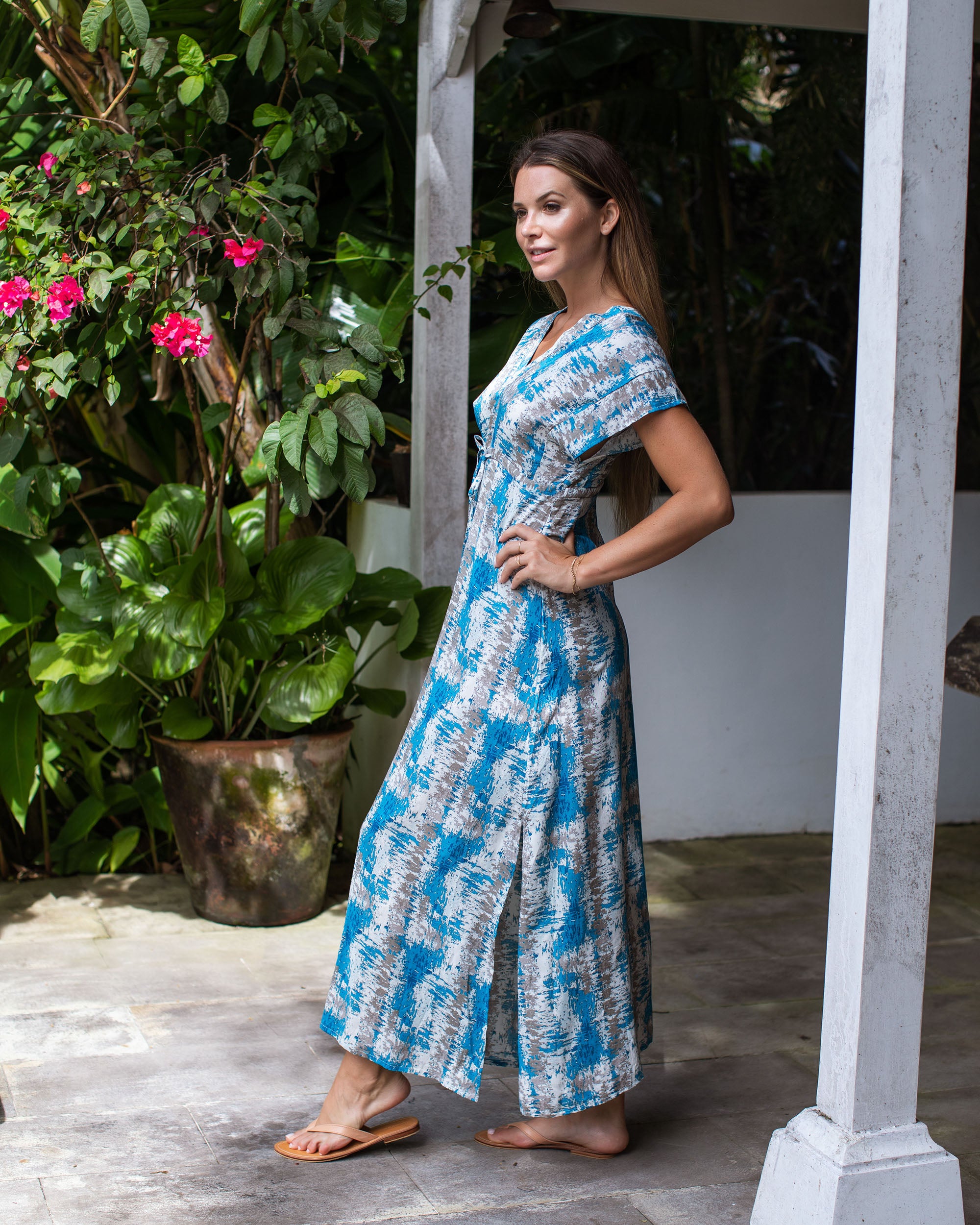 Monika Dress -  Grey/Turquoise Grey Tie Dye