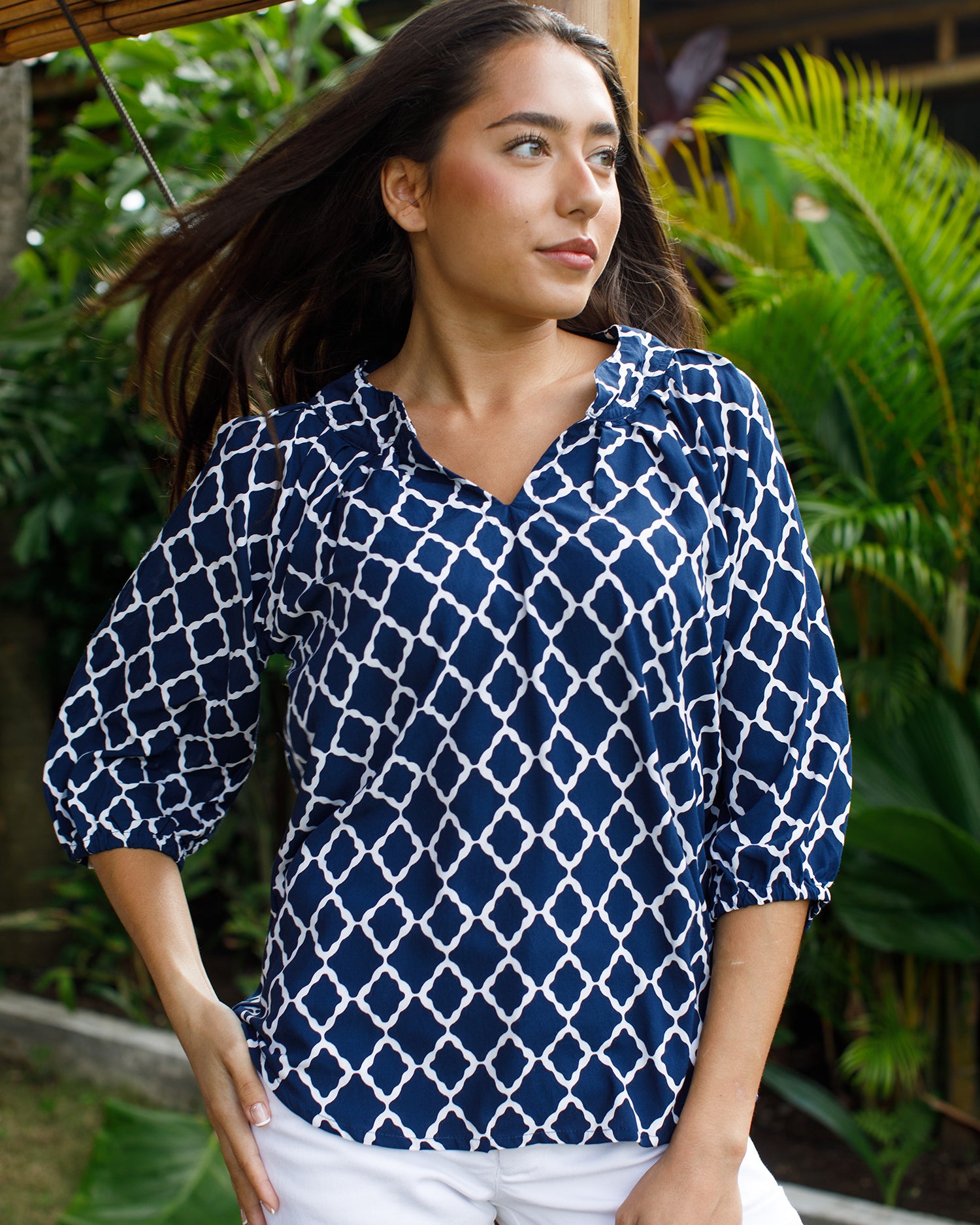 Pippa Top - Navy White Marquis