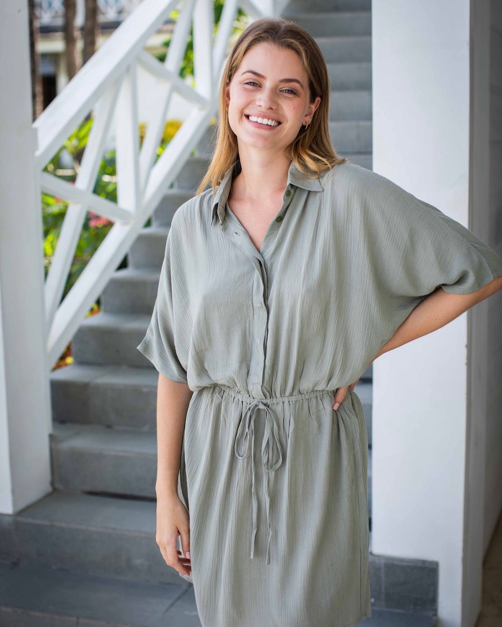 Priya Dress - Khaki Crinkle