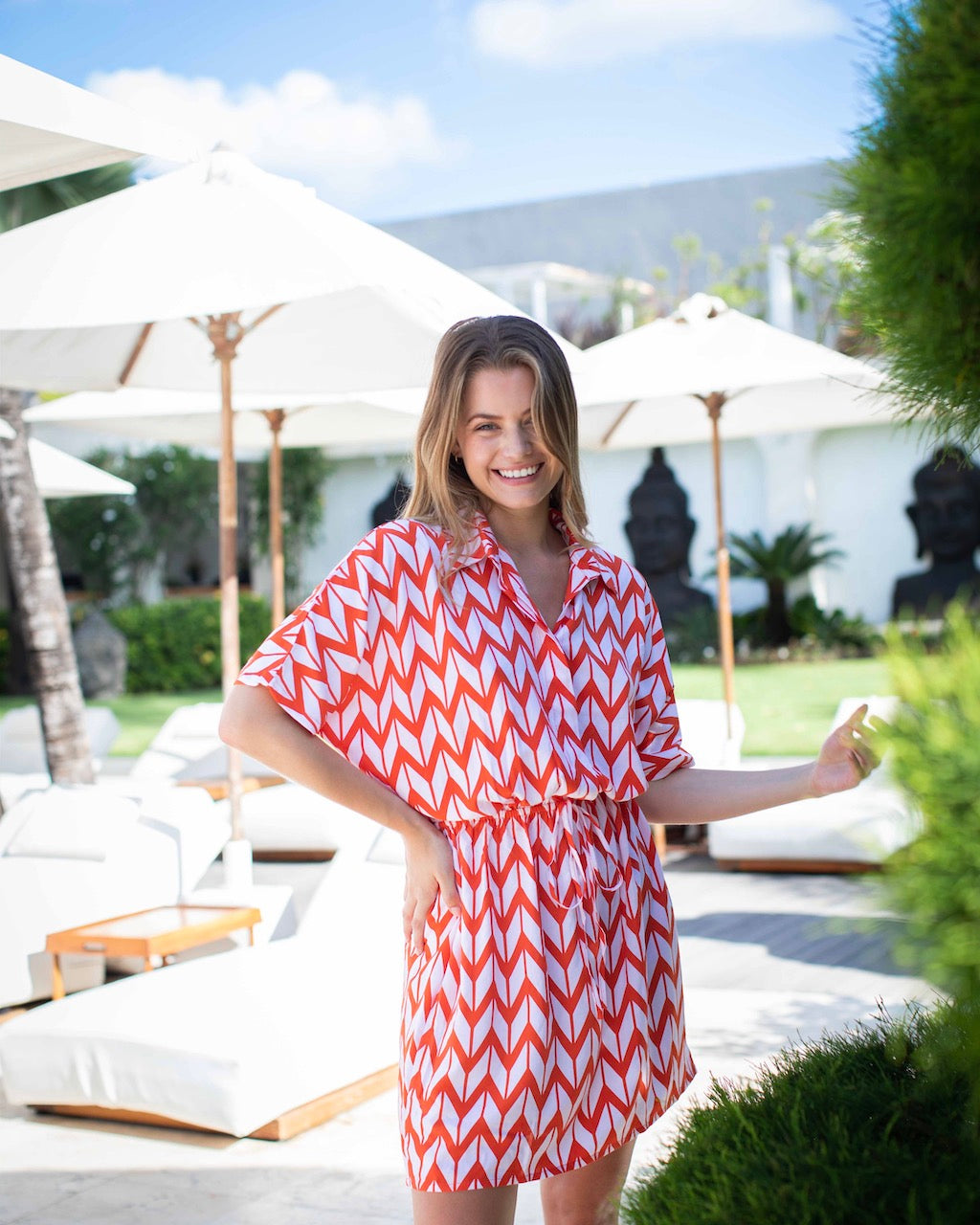 Priya Dress - Orange Chevron