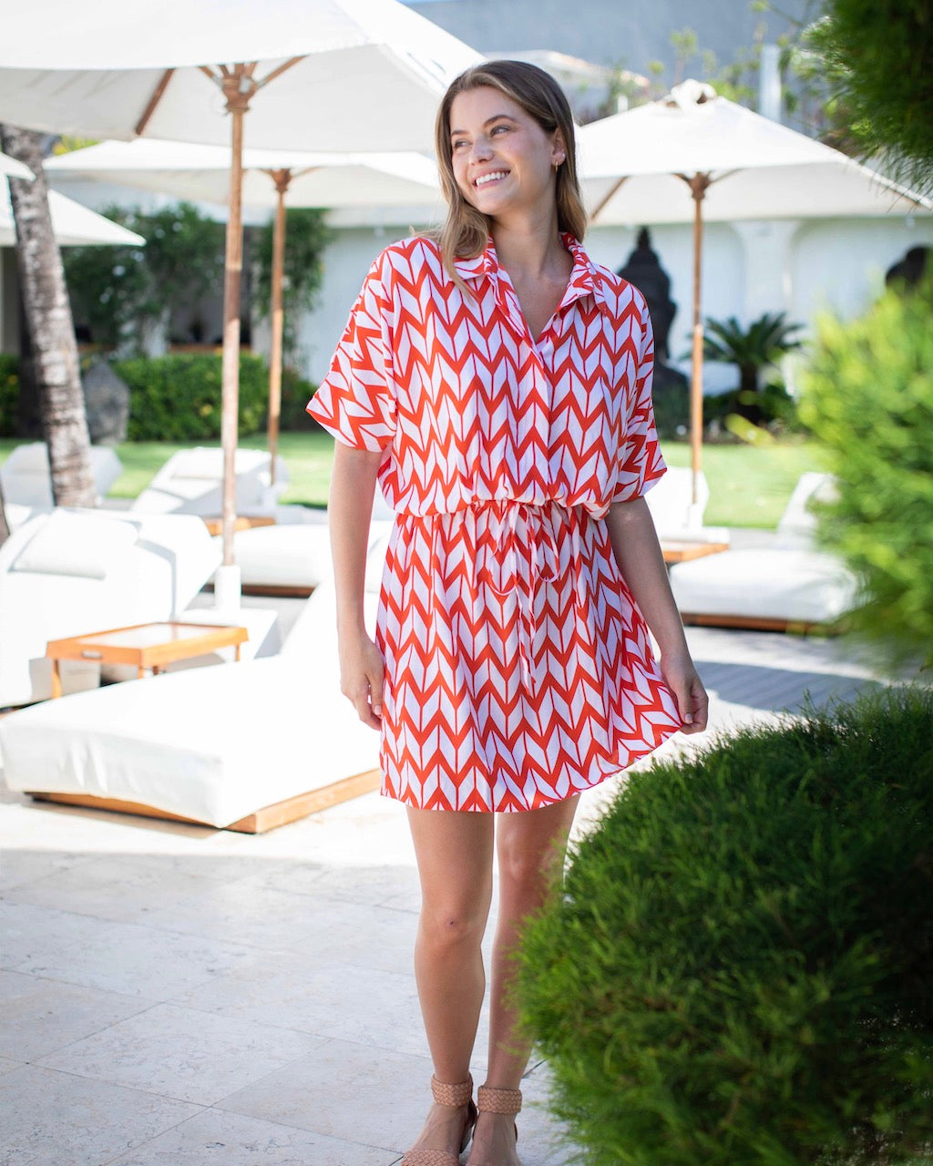 Priya Dress - Orange Chevron