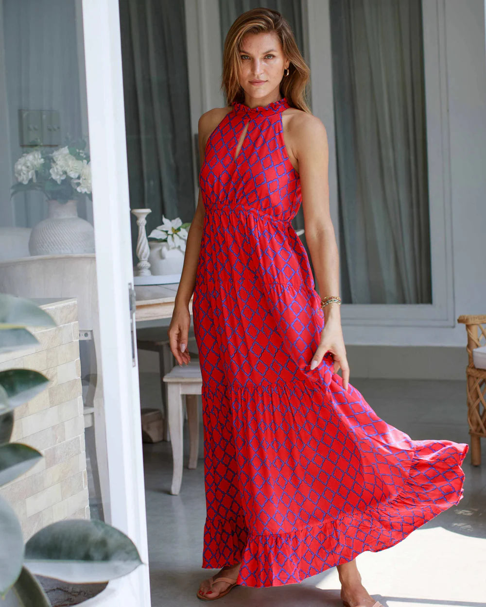 Rose Dress - Red/Blue Marquis Print