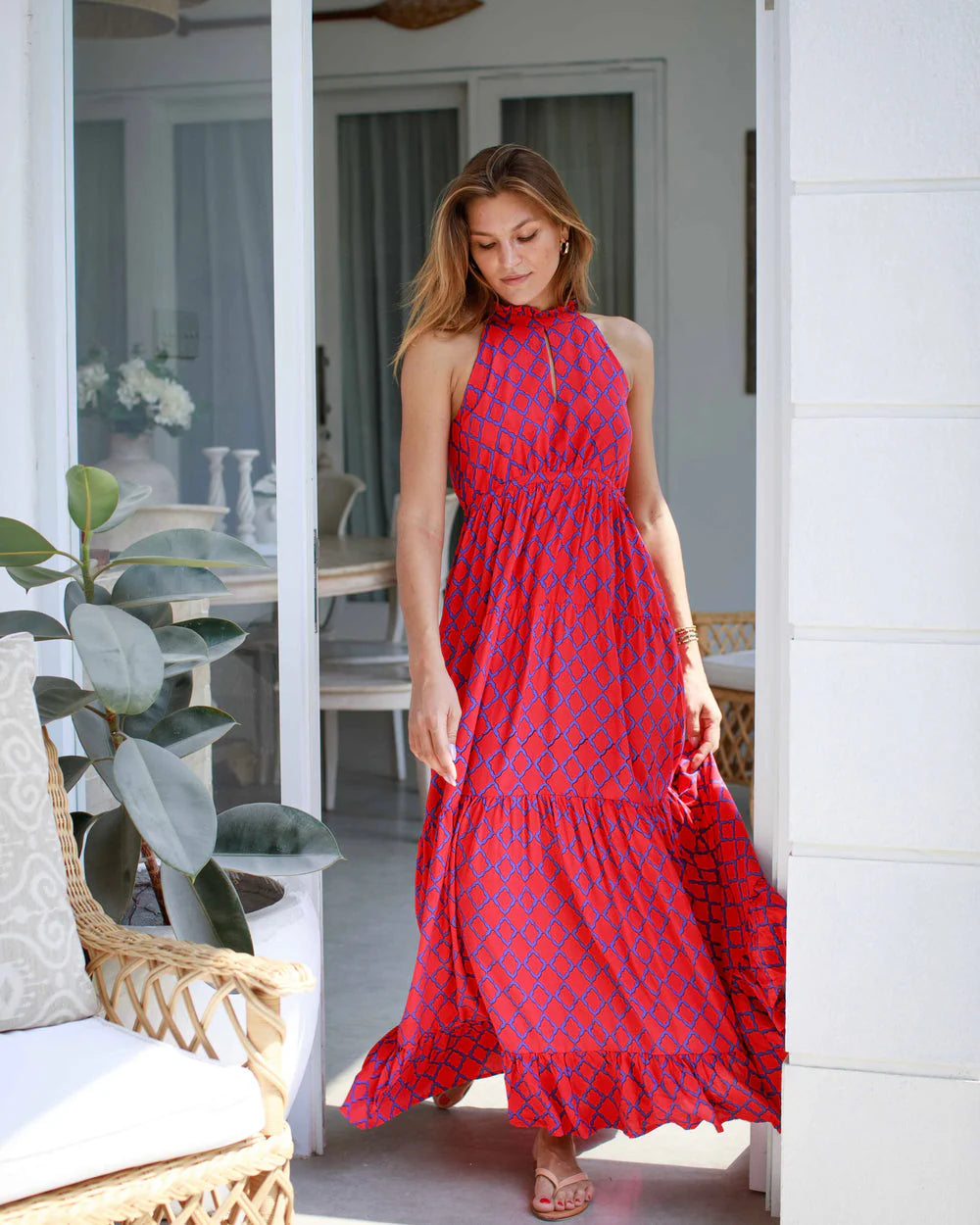Rose Dress - Red/Blue Marquis Print