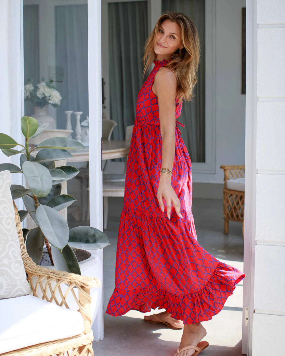 Rose Dress - Red/Blue Marquis Print