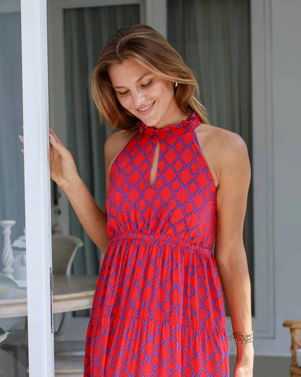 Rose Dress - Red/Blue Marquis Print