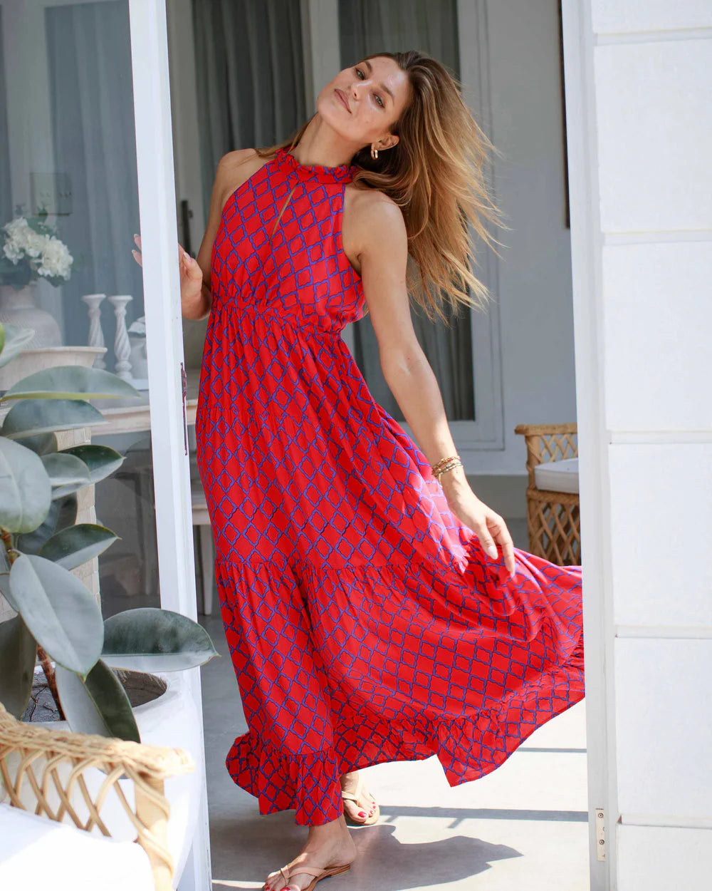 Rose Dress - Red/Blue Marquis Print