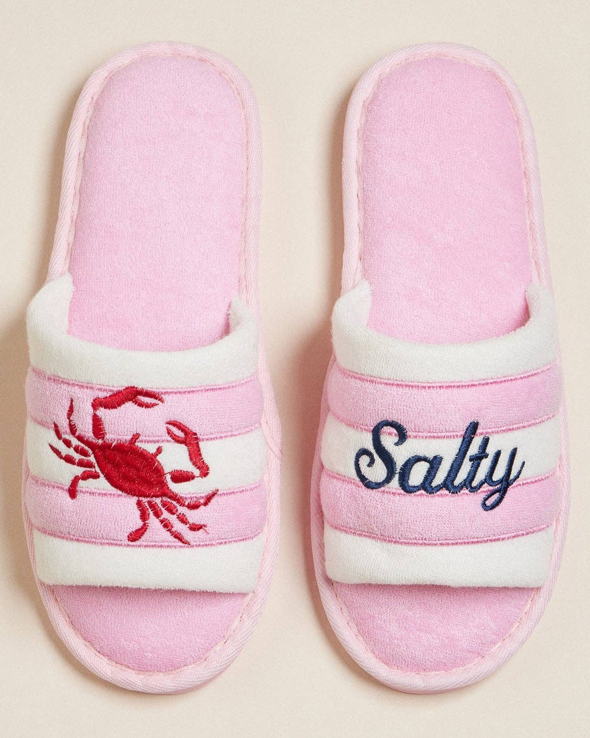 Salty Crab Embroidered Terry Slippers