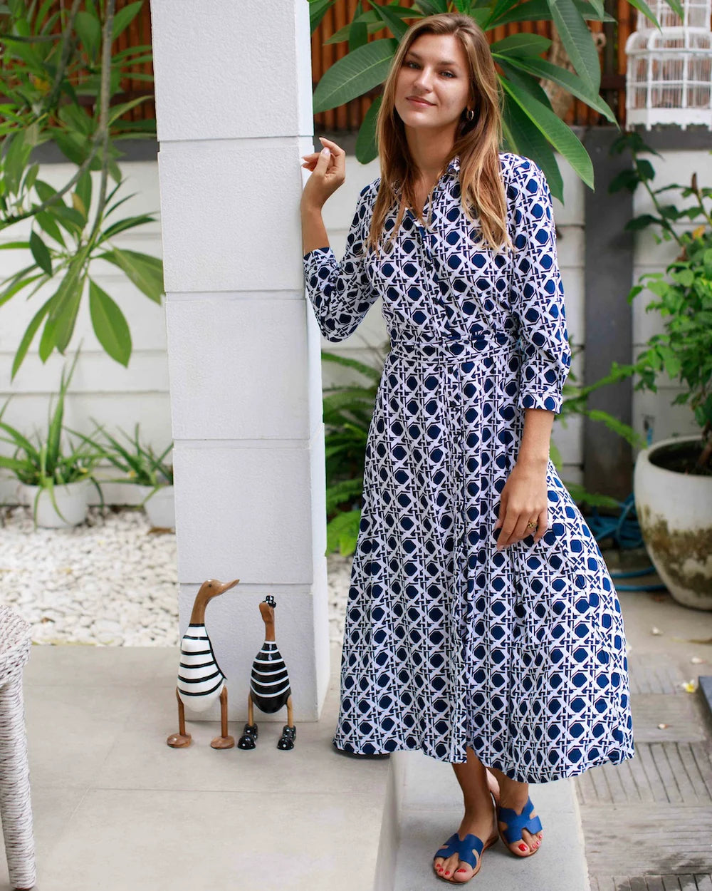 Florence Dress - Navy Basketweave