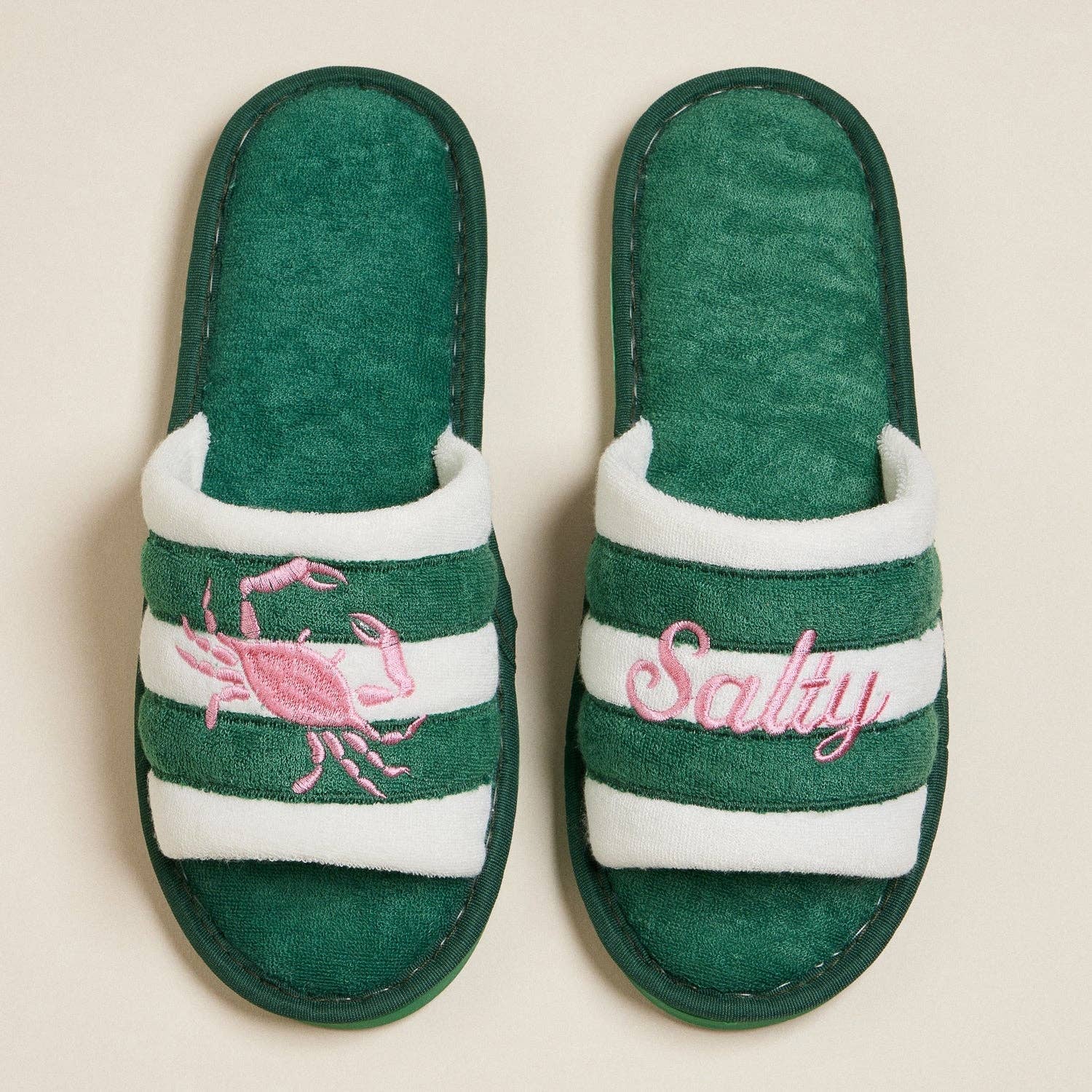 Salty Crab Embroidered Terry Slippers