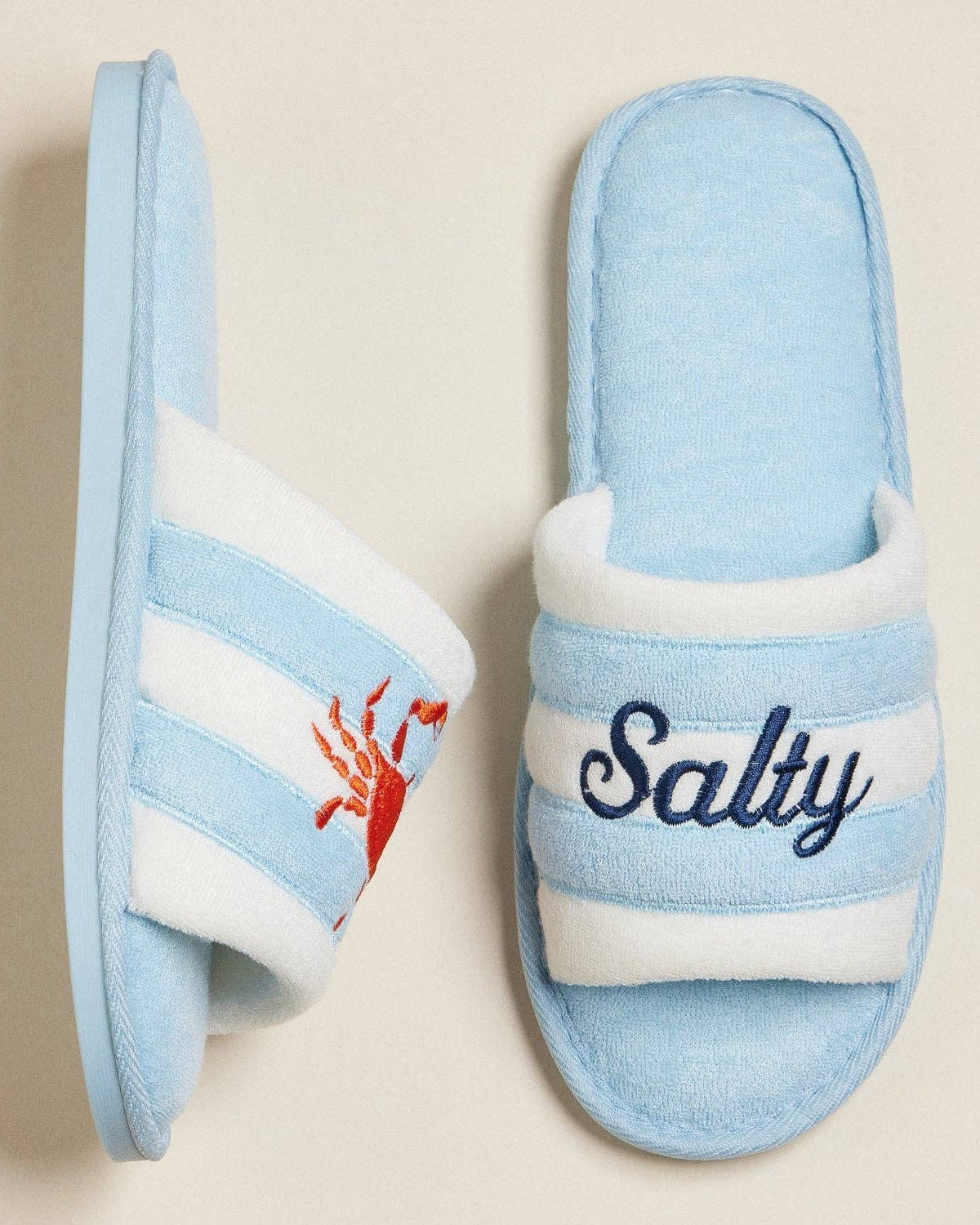 Salty Crab Embroidered Terry Slippers
