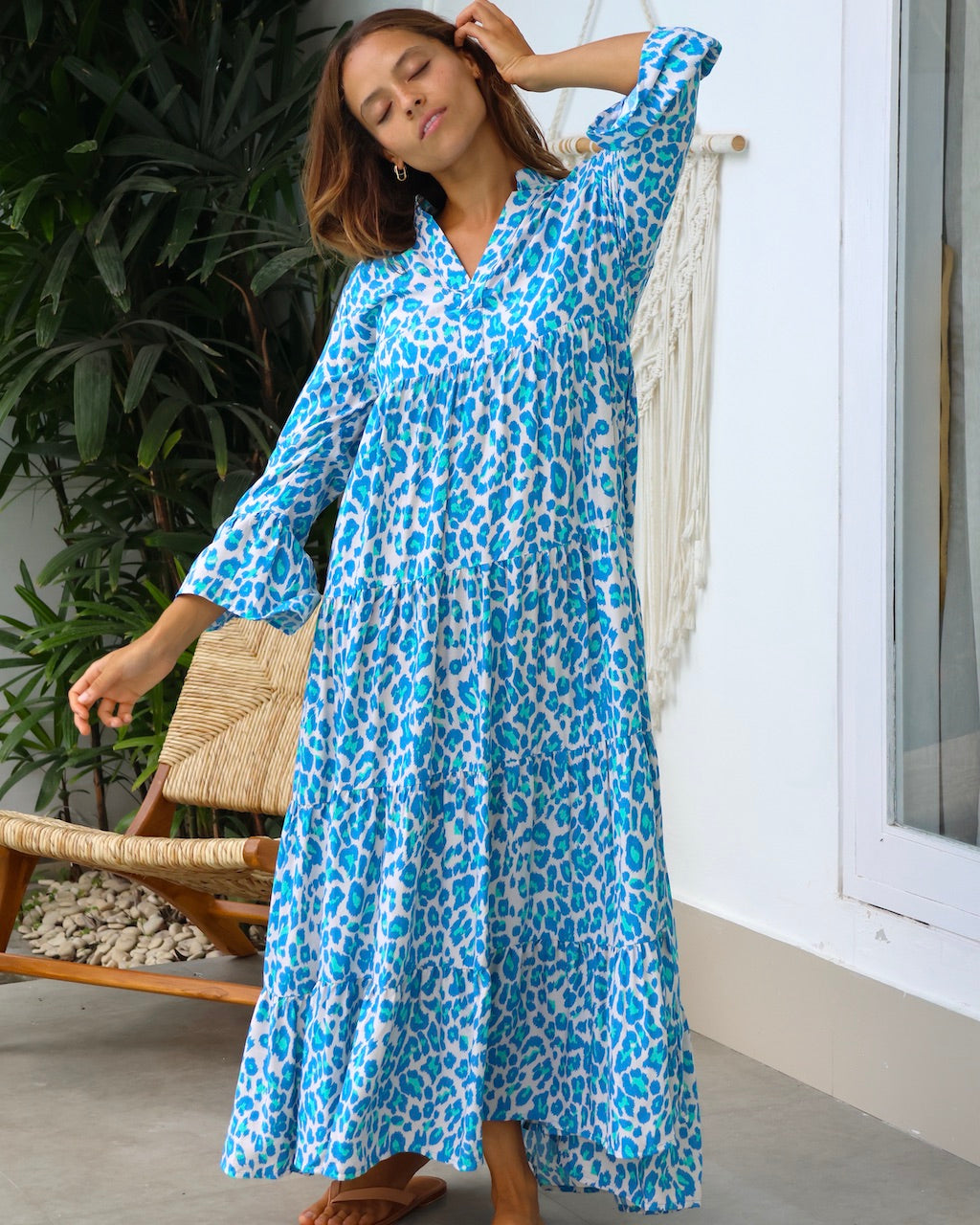 Anika Dress - Aqua/Blue Leopard