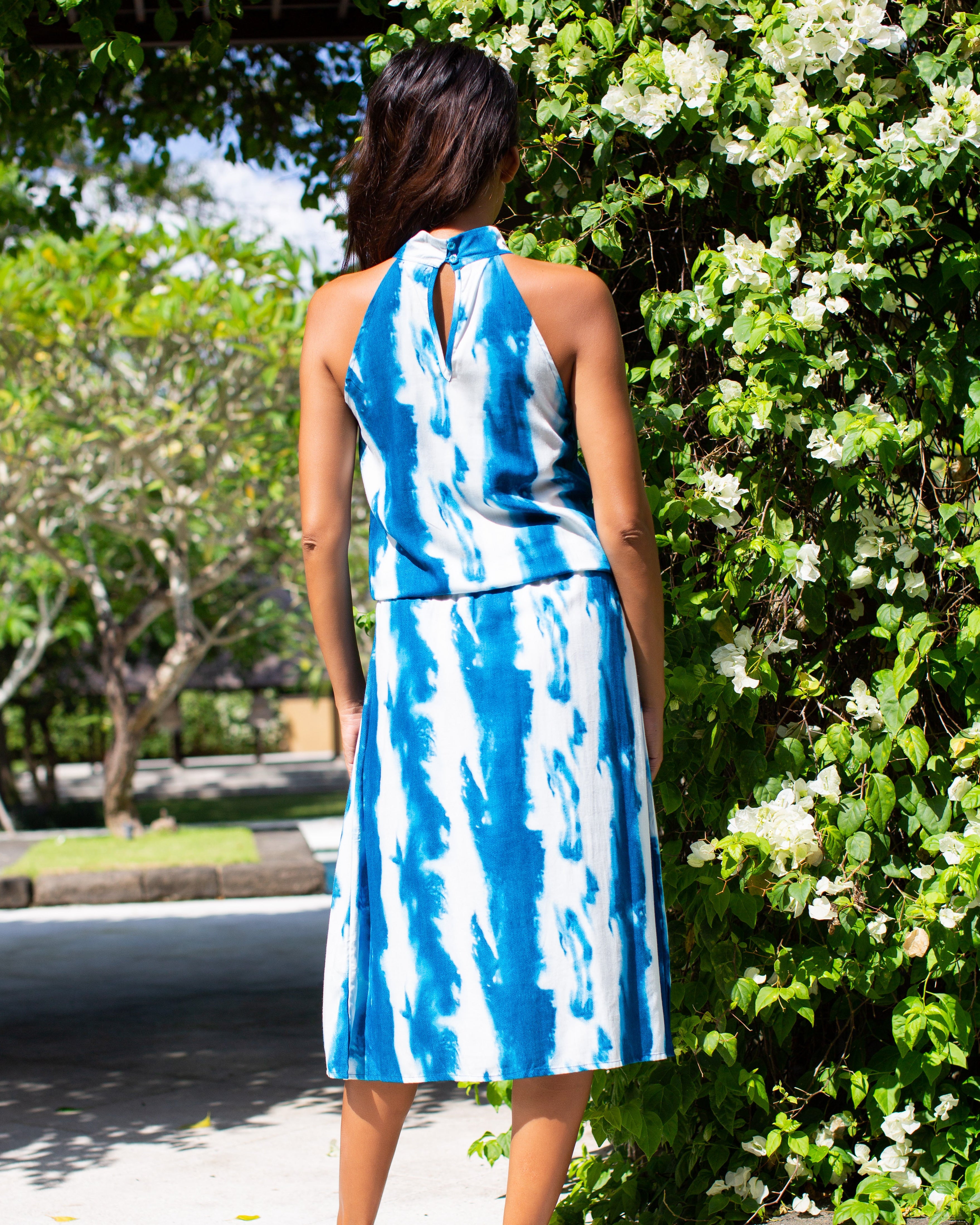 Frankie Dress - Indigo Vertical Tie Dye