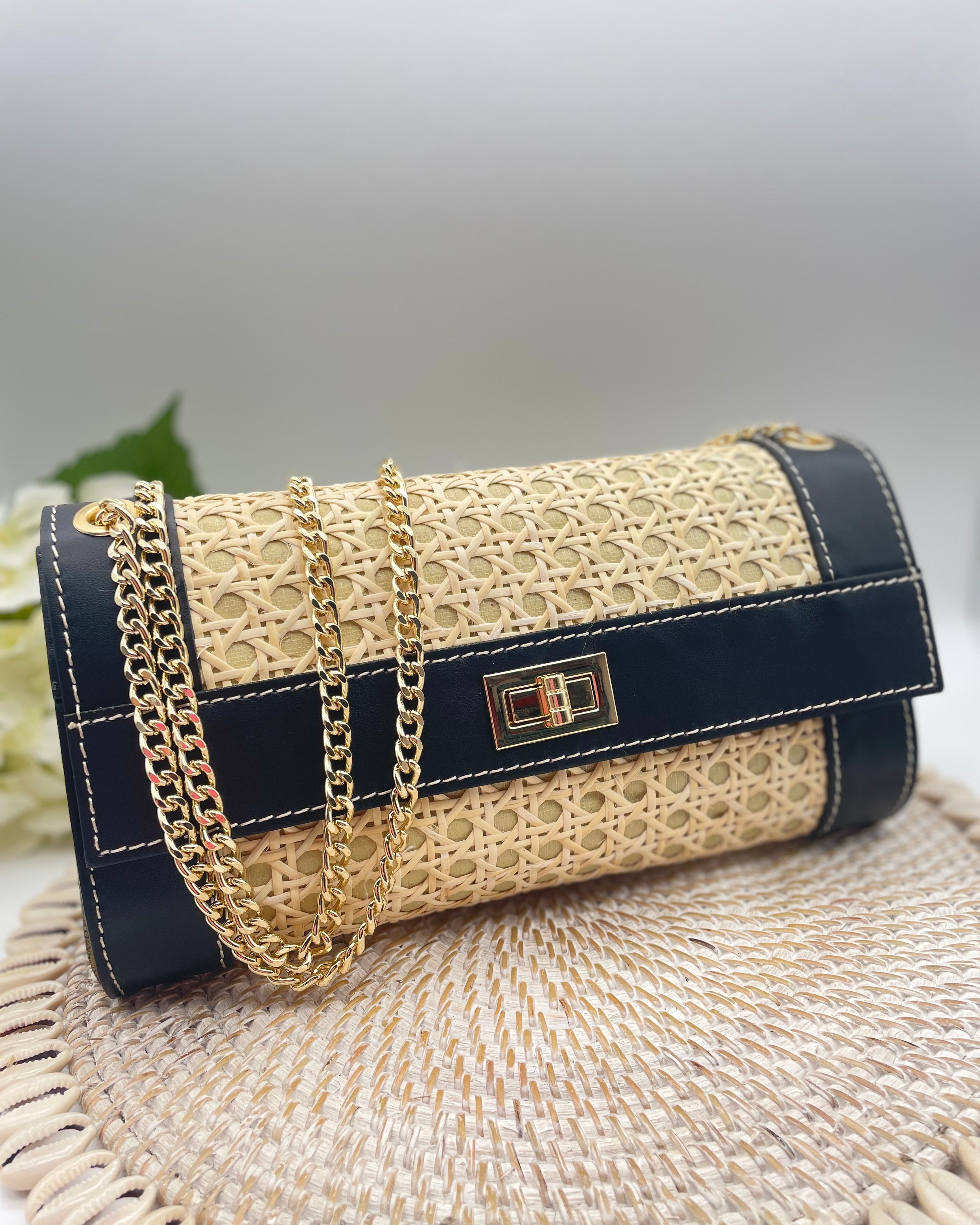 Genevra Rattan/Leather Envelope Bag