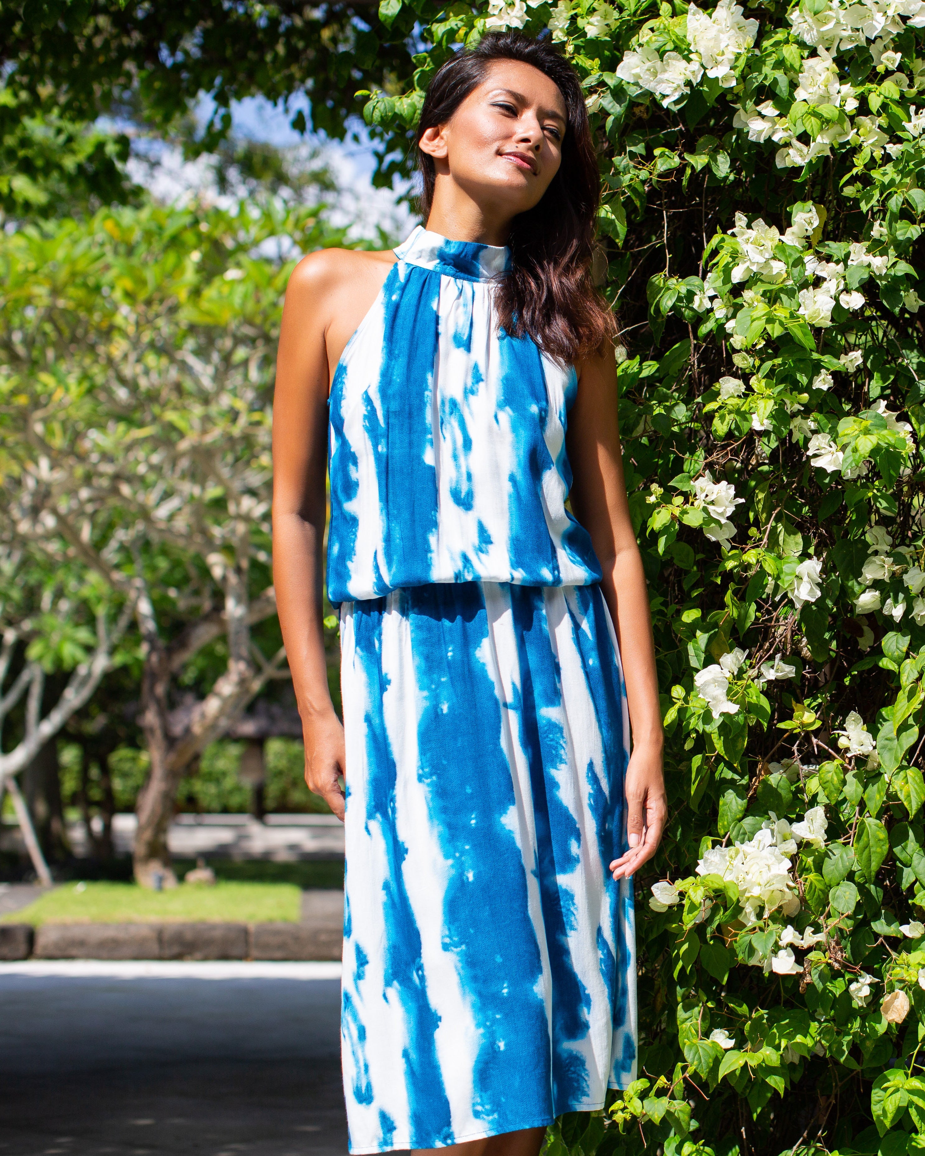 Frankie Dress - Indigo Vertical Tie Dye