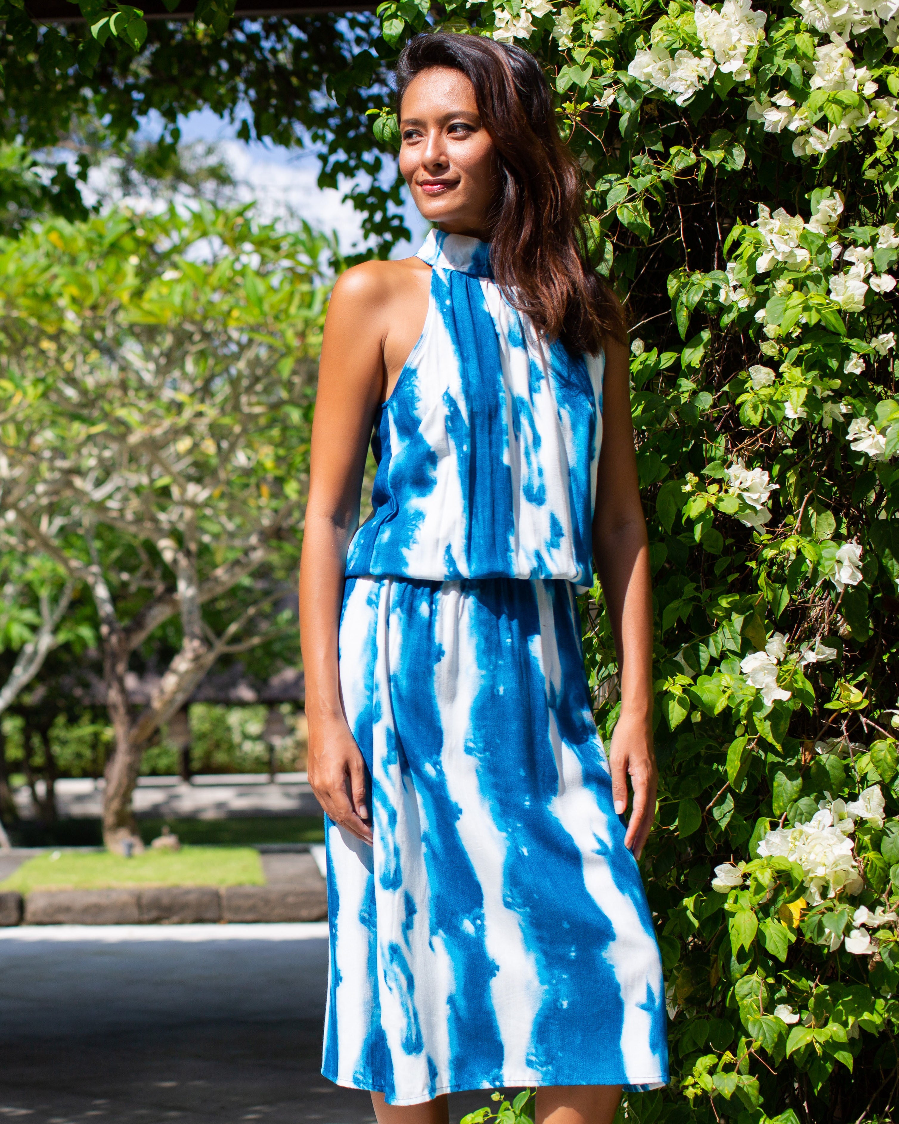 Frankie Dress - Indigo Vertical Tie Dye