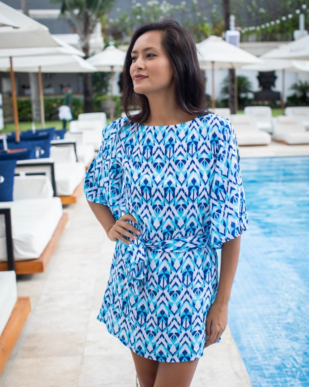 Lola Dress - Aqua/Cobalt Ikat