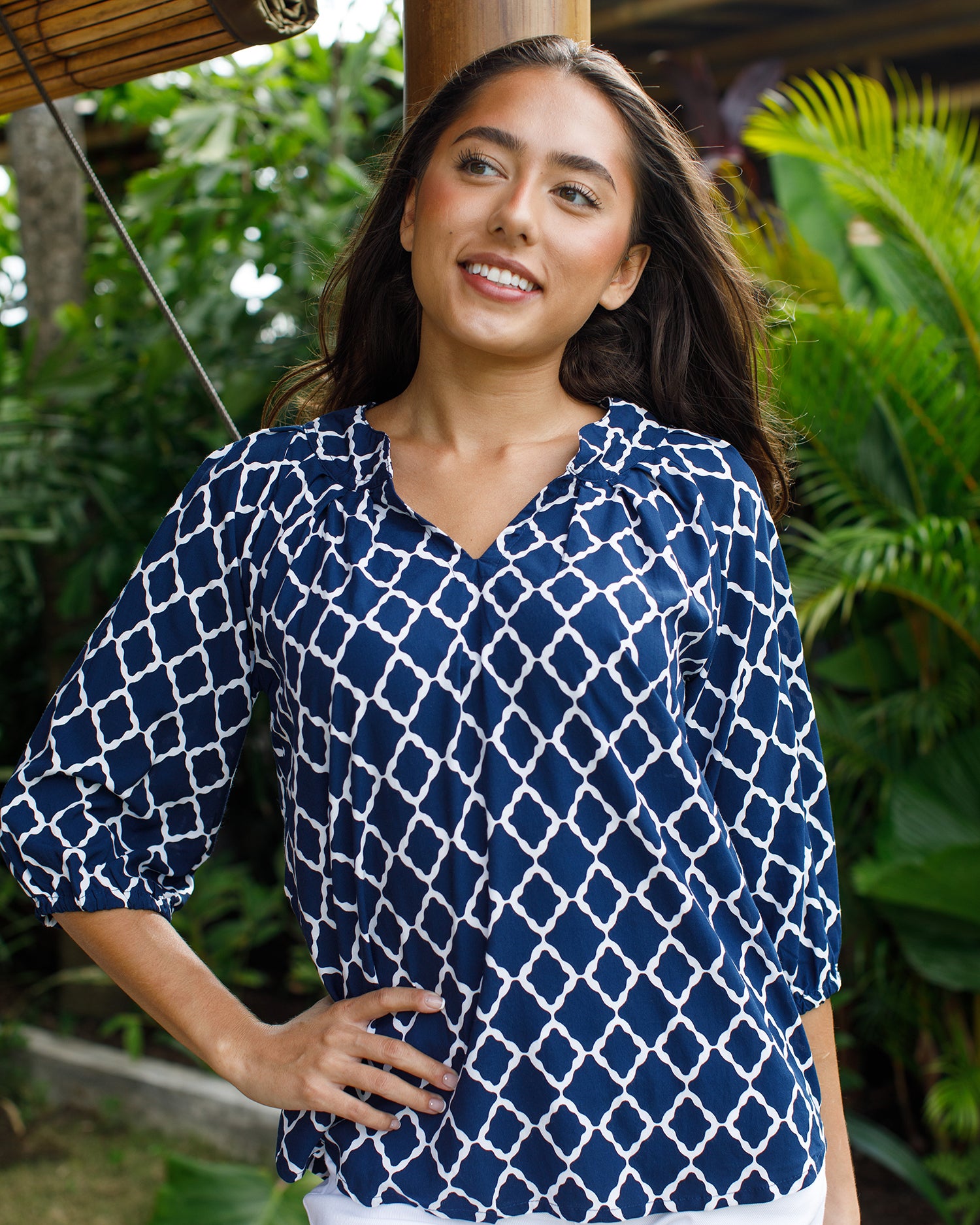 Pippa Top - Navy White Marquis