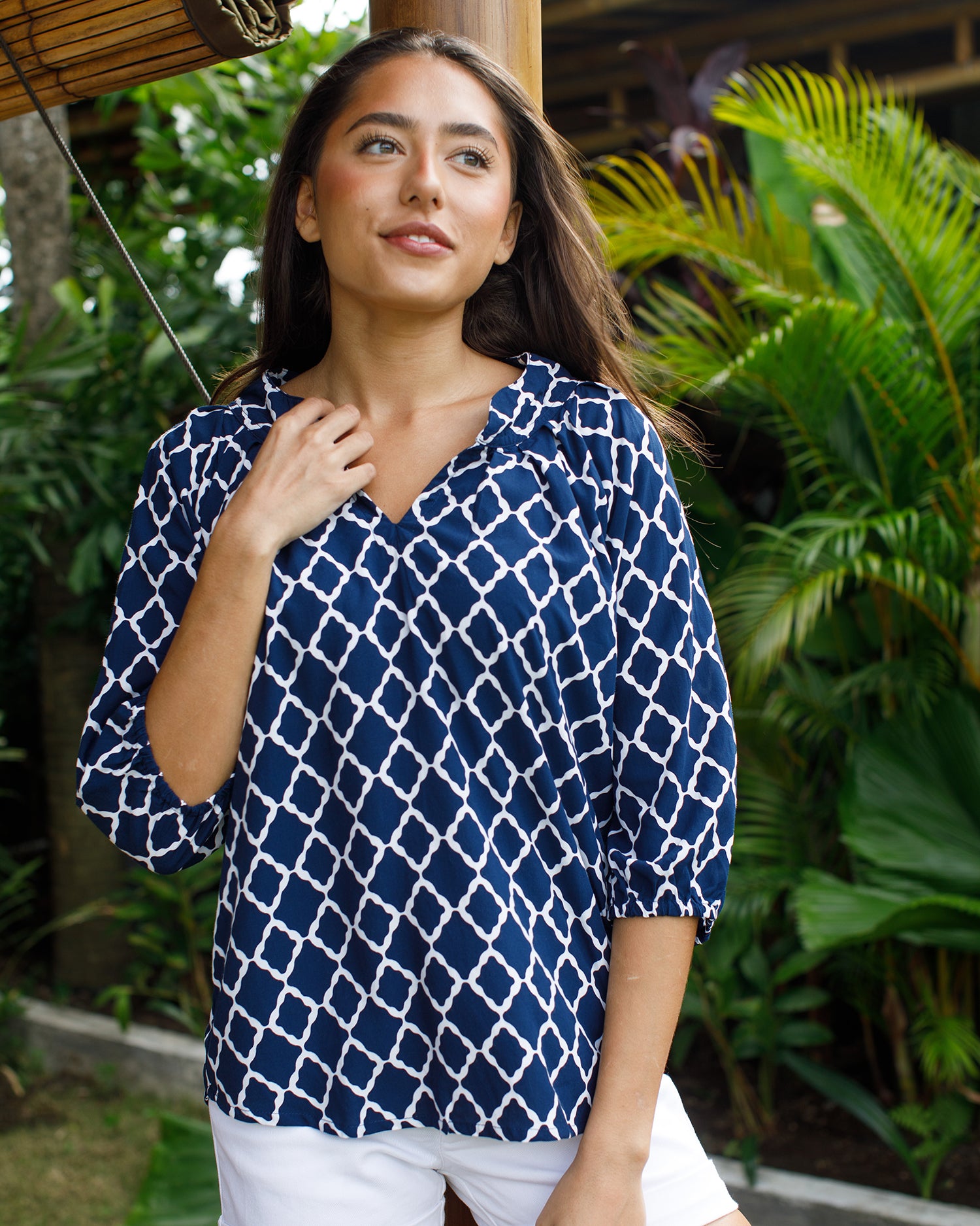 Pippa Top - Navy White Marquis