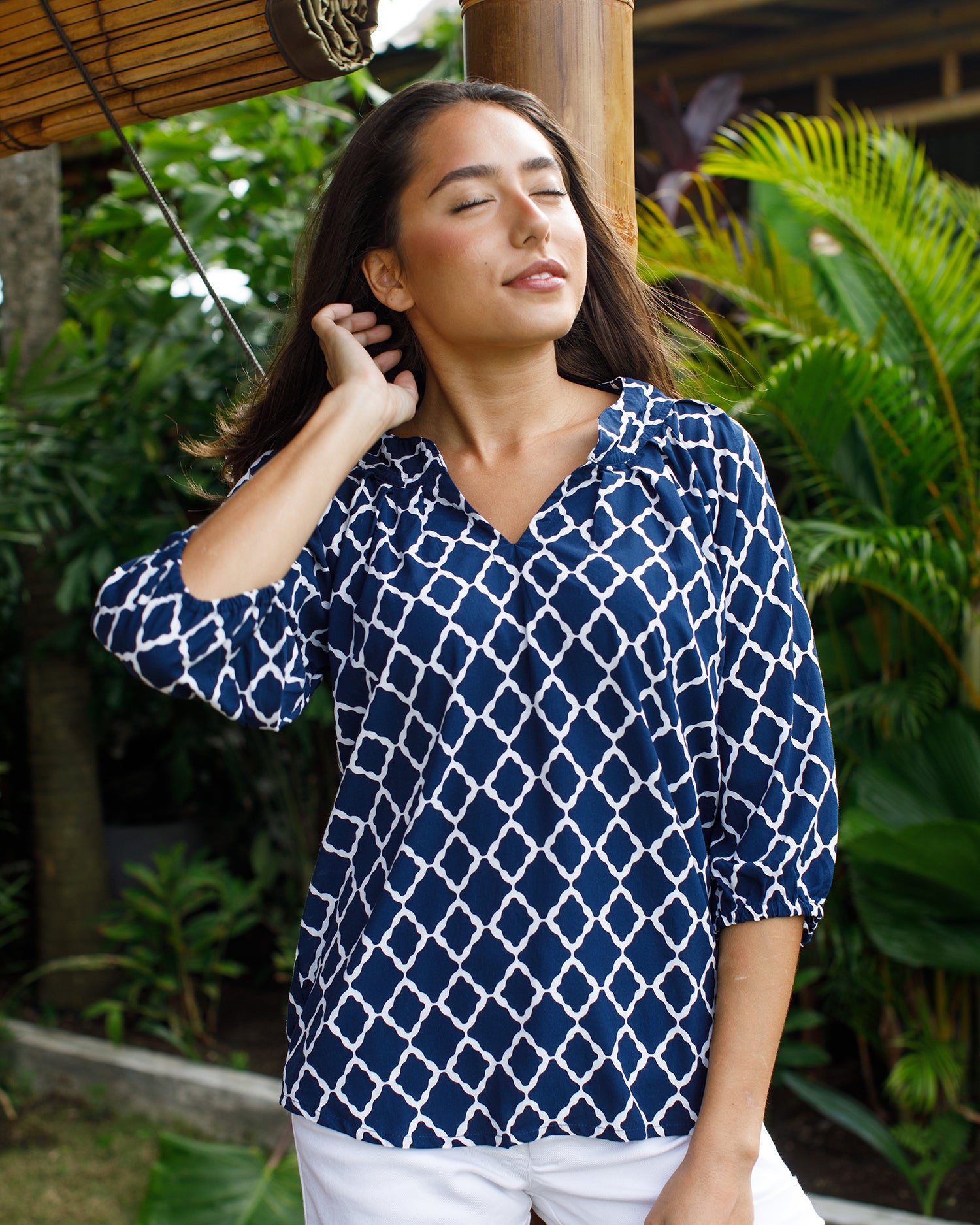 Pippa Top - Navy White Marquis
