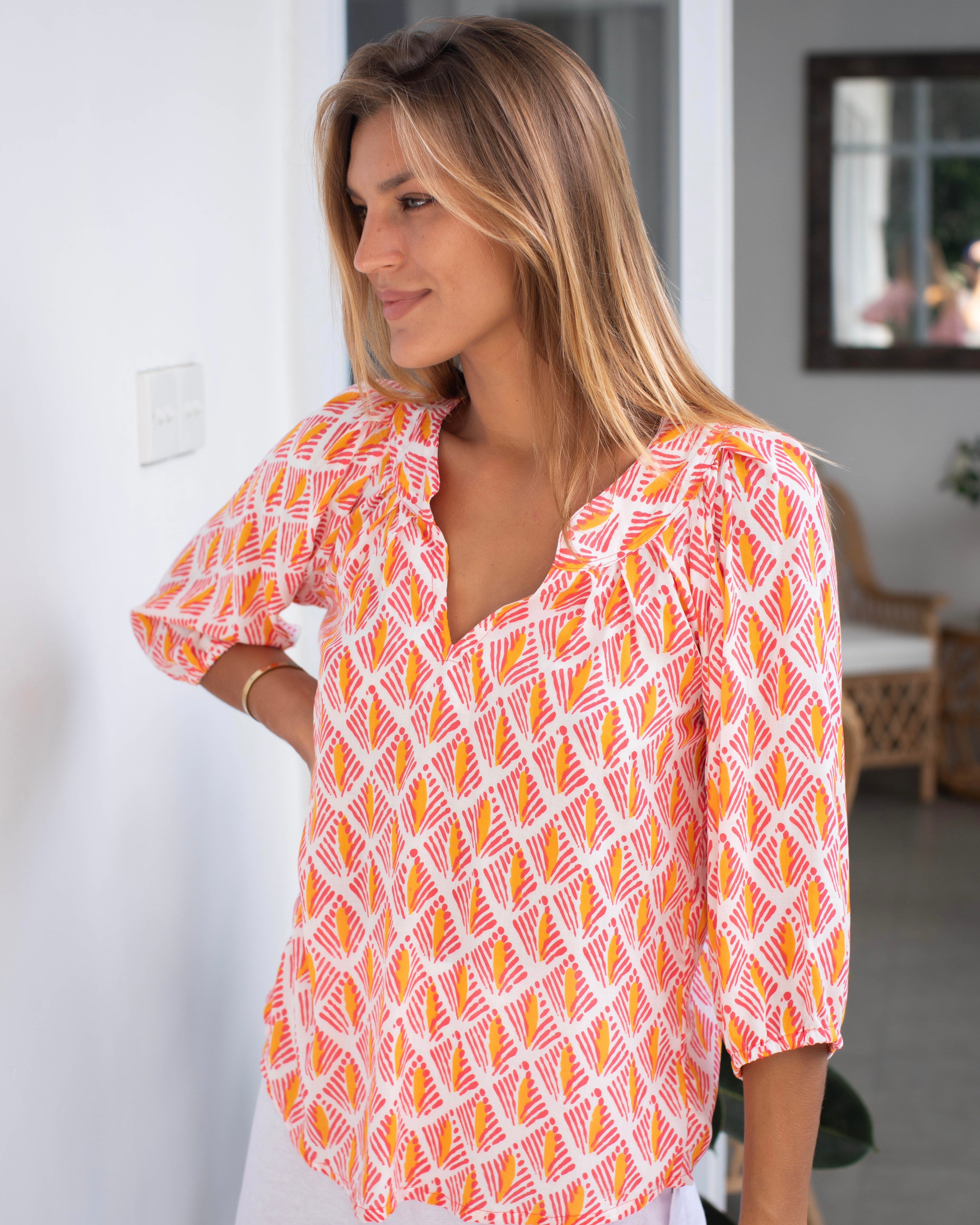 Pippa Top - Pink Orange Arrow