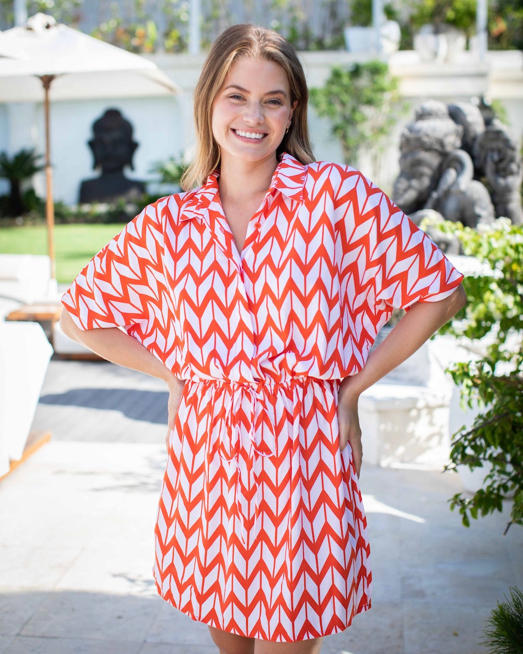 Priya Dress - Orange Chevron