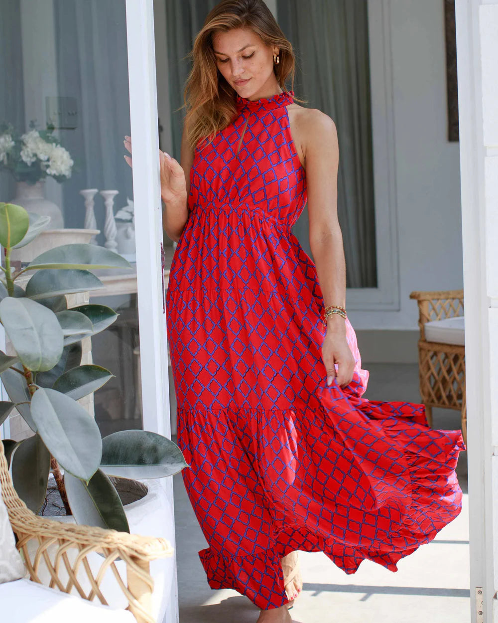 Rose Dress - Red/Blue Marquis Print