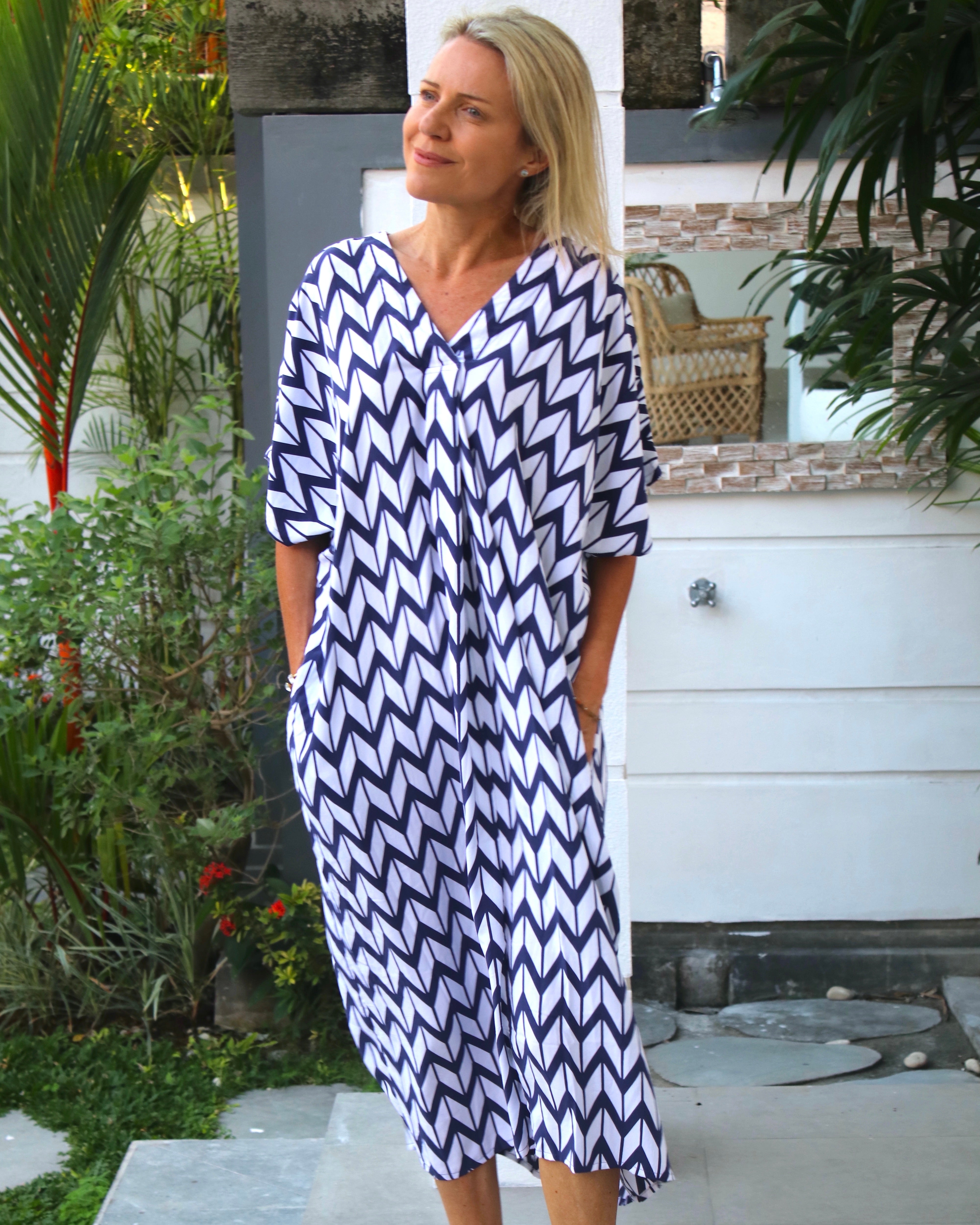 Tessa Dress - Navy Chevron