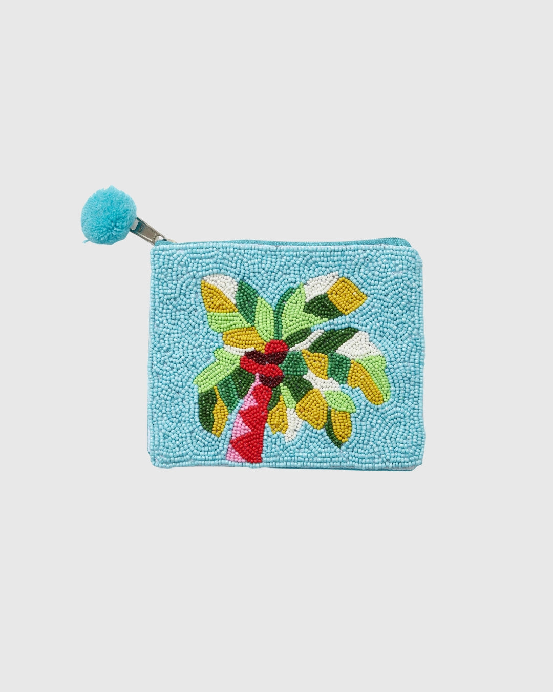 Palm Tree Seed Bead Canvas Pouch