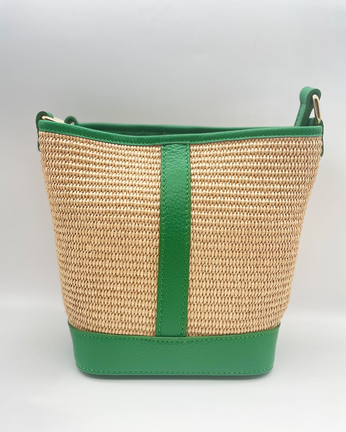 Woven Leather Bucket Bag - Green